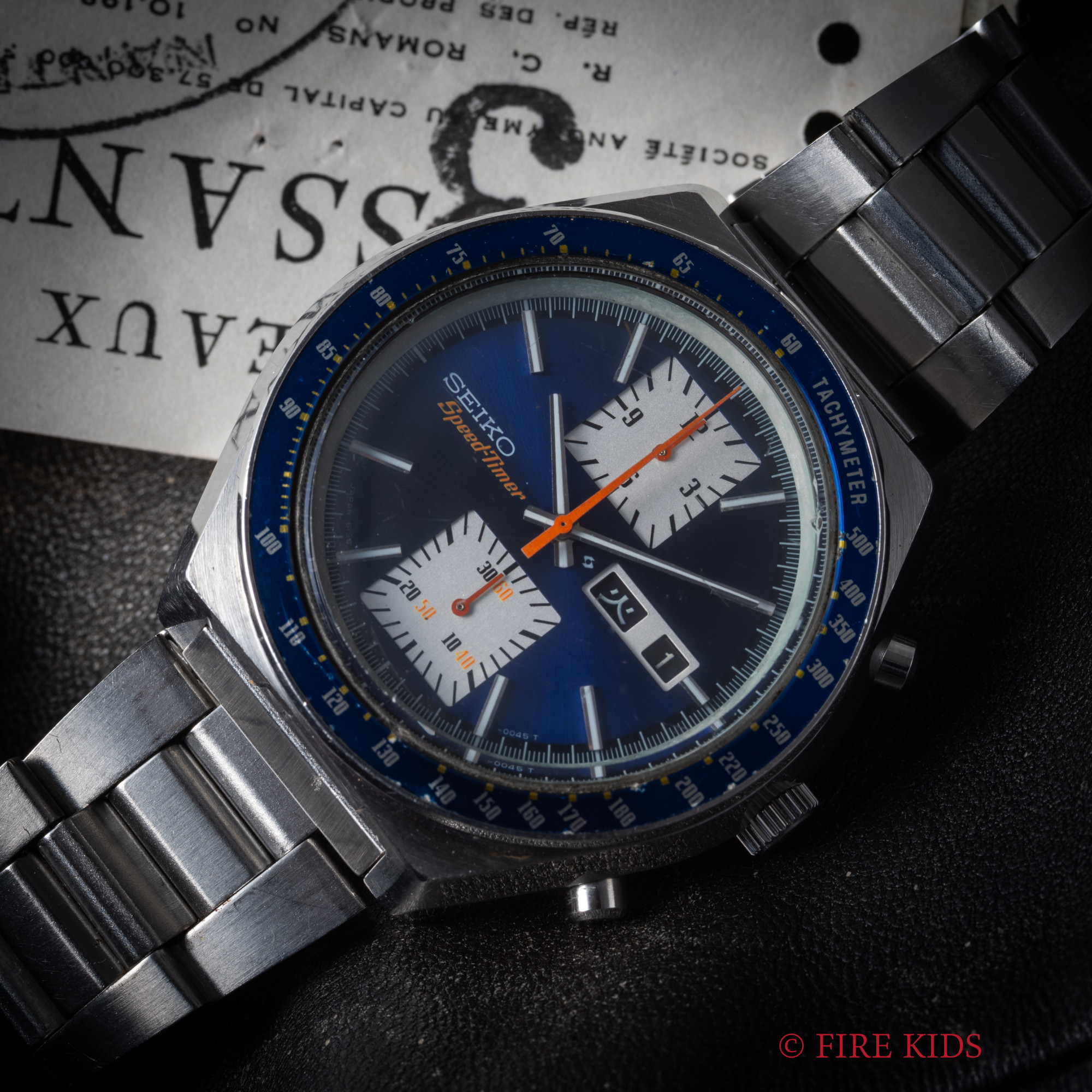 セイコー スピードタイマー 角目 ブルー 1976年製 自動巻きクロノグラフ Cal.6138B 純正ブレス