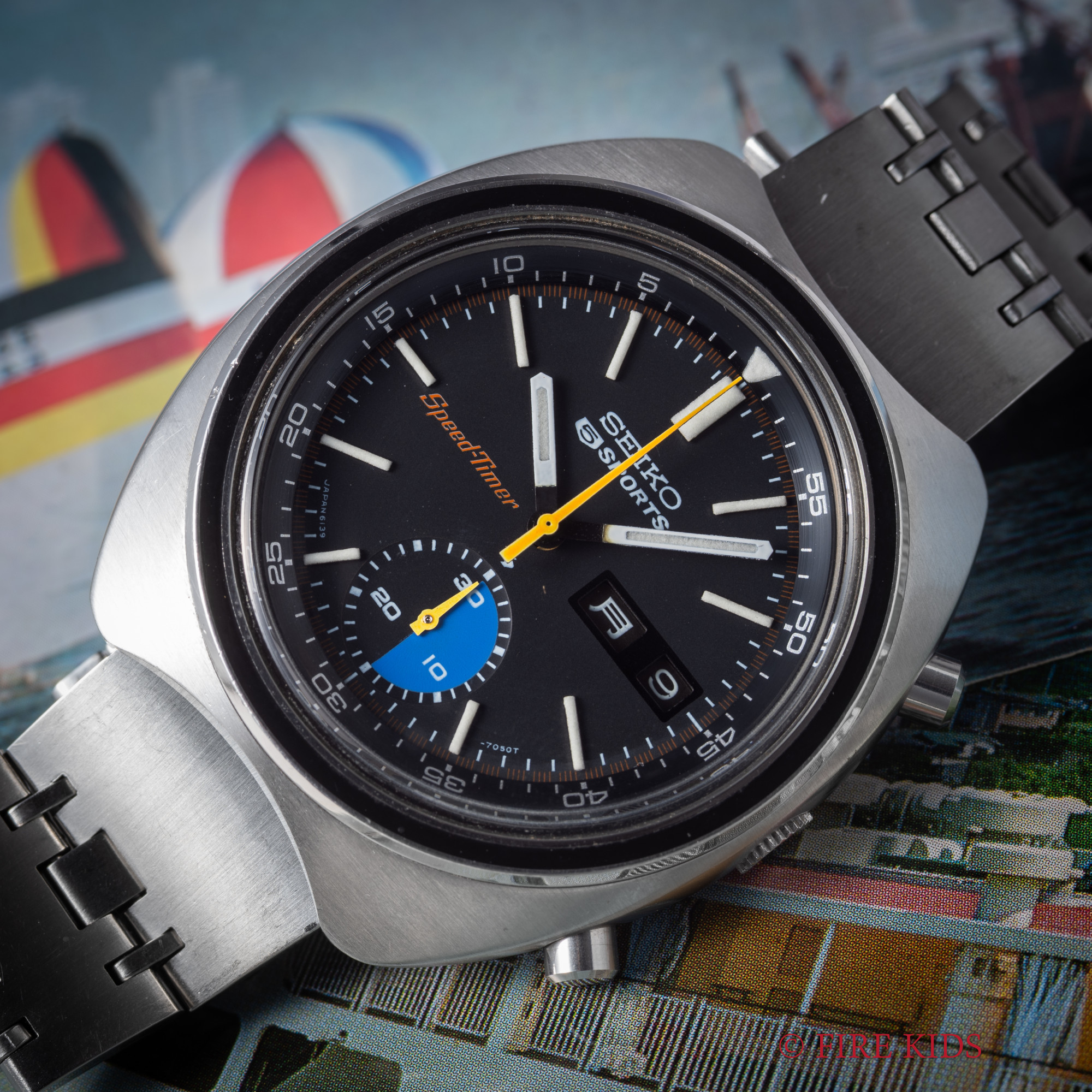 セイコー 5スポーツ スピードタイマー Cal.6139A 自動巻きクロノグラフ 純正ブレス付き Ref.6159-7020 1971年製 ブラックダイヤル デイデイト 漢字デイ