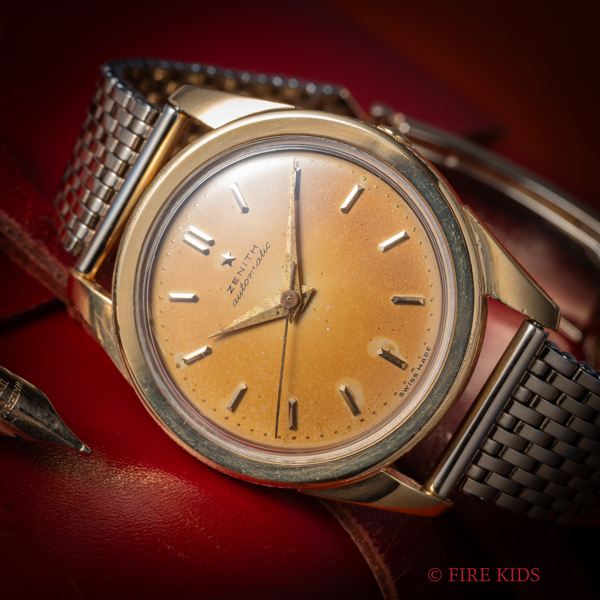 ゼニス 1950年代製 金張り/ステンバックケース バンパー式オートマチック パティーナダイヤル 社外US製GPブレス