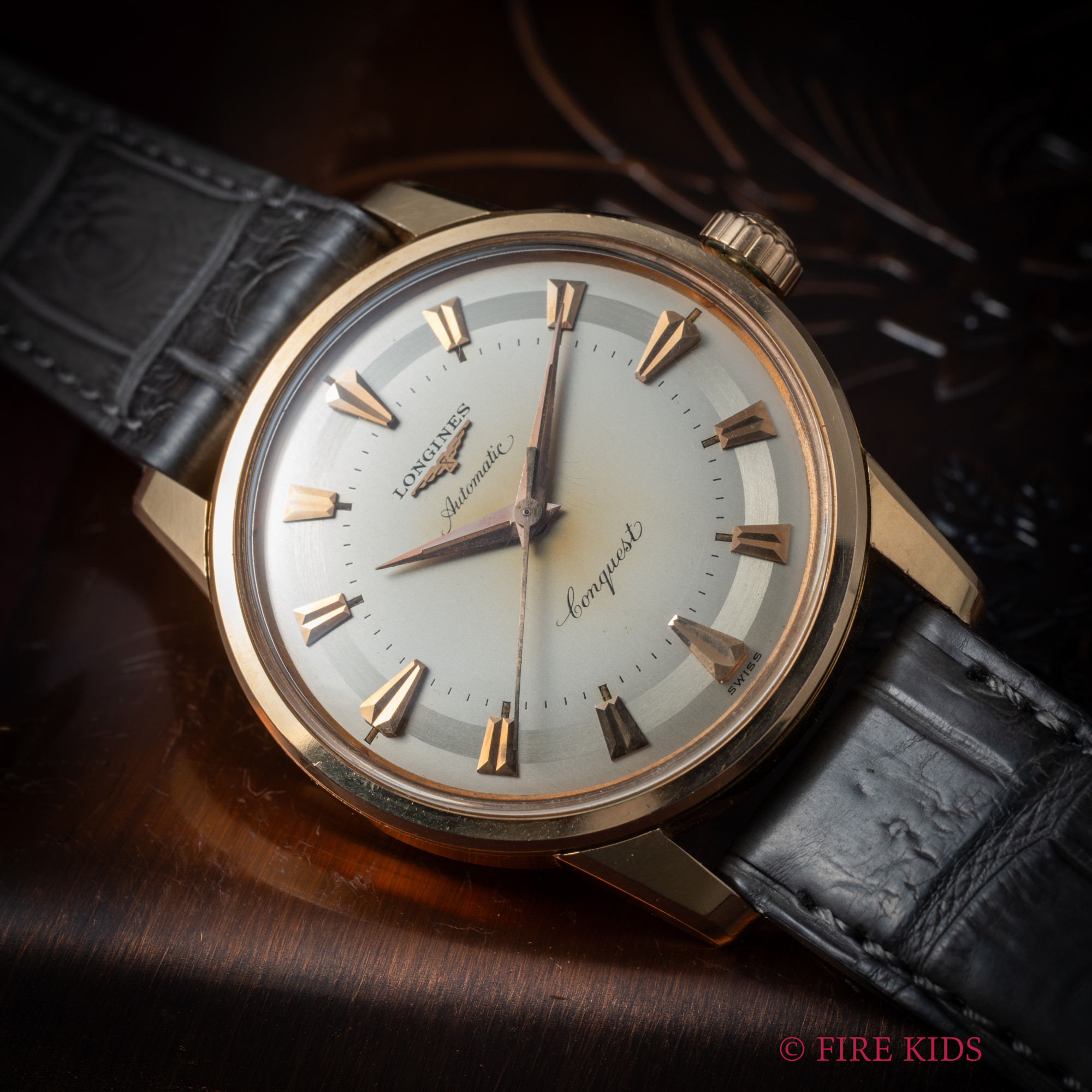 ロンジン コンクエスト 18金無垢イエローゴールド 1955年製 箱付き 七宝メダリオン