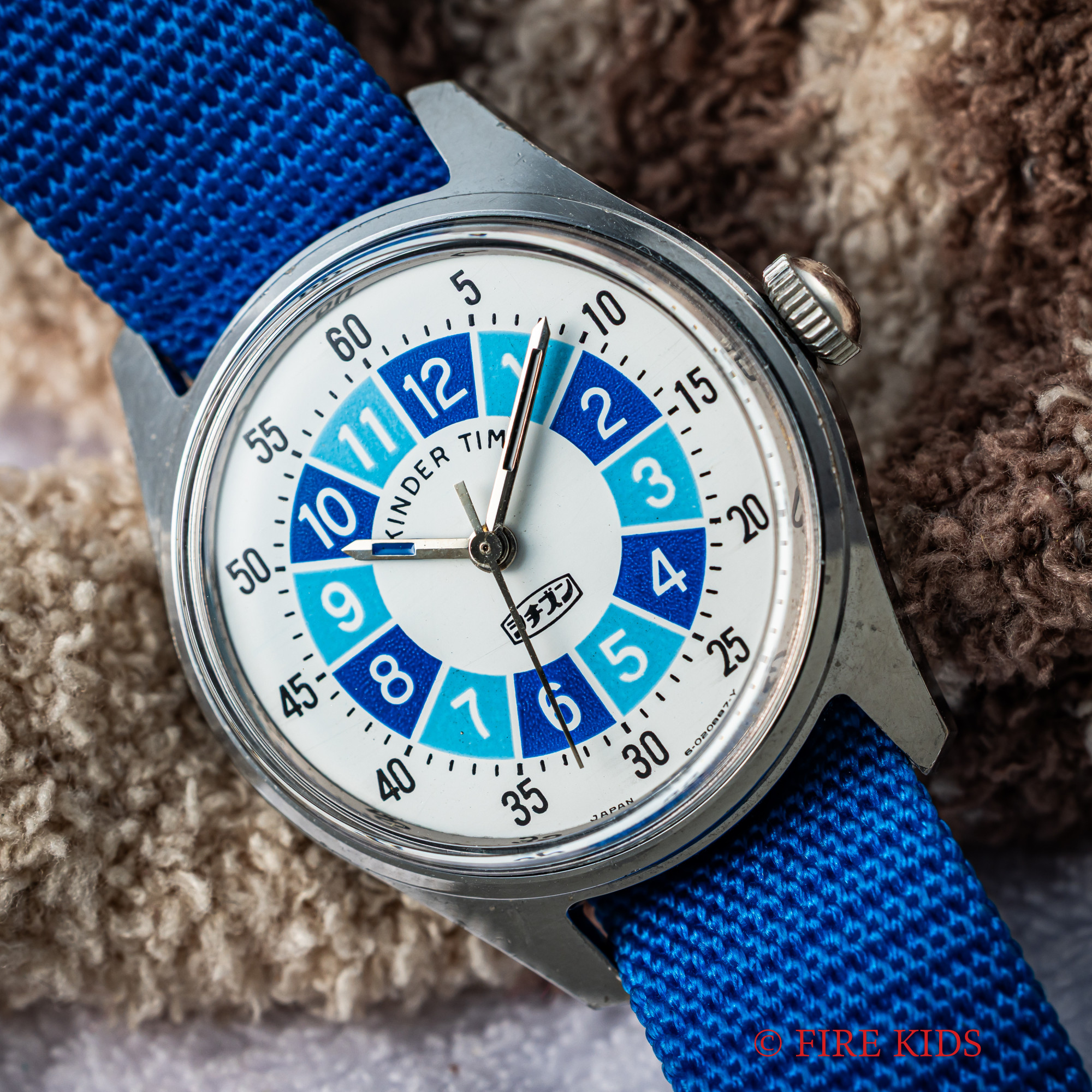 シチズン キンダータイム 手巻き カタカナシチズン 純正ナイロンベルト 手巻き ブルー