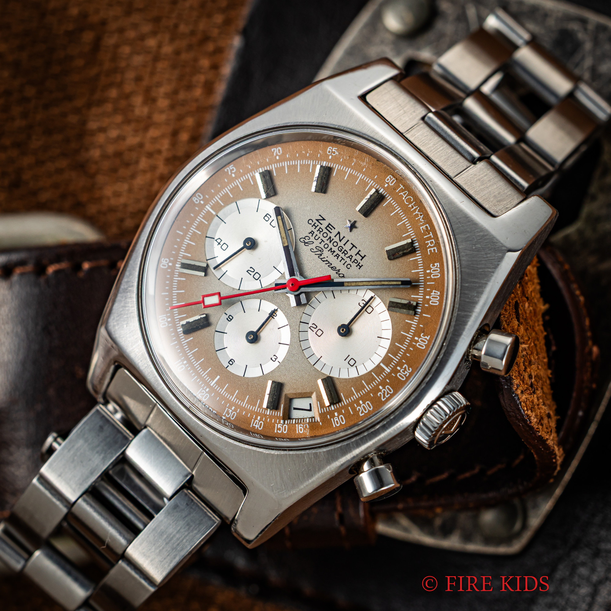 ゼニス エルプリメロ 1970年製（昭和45年製） Ref.A385 ケース、アーカイブ、2024年1月本国修理納品書付き 純正ゲイフレアー社製ラダーブレス