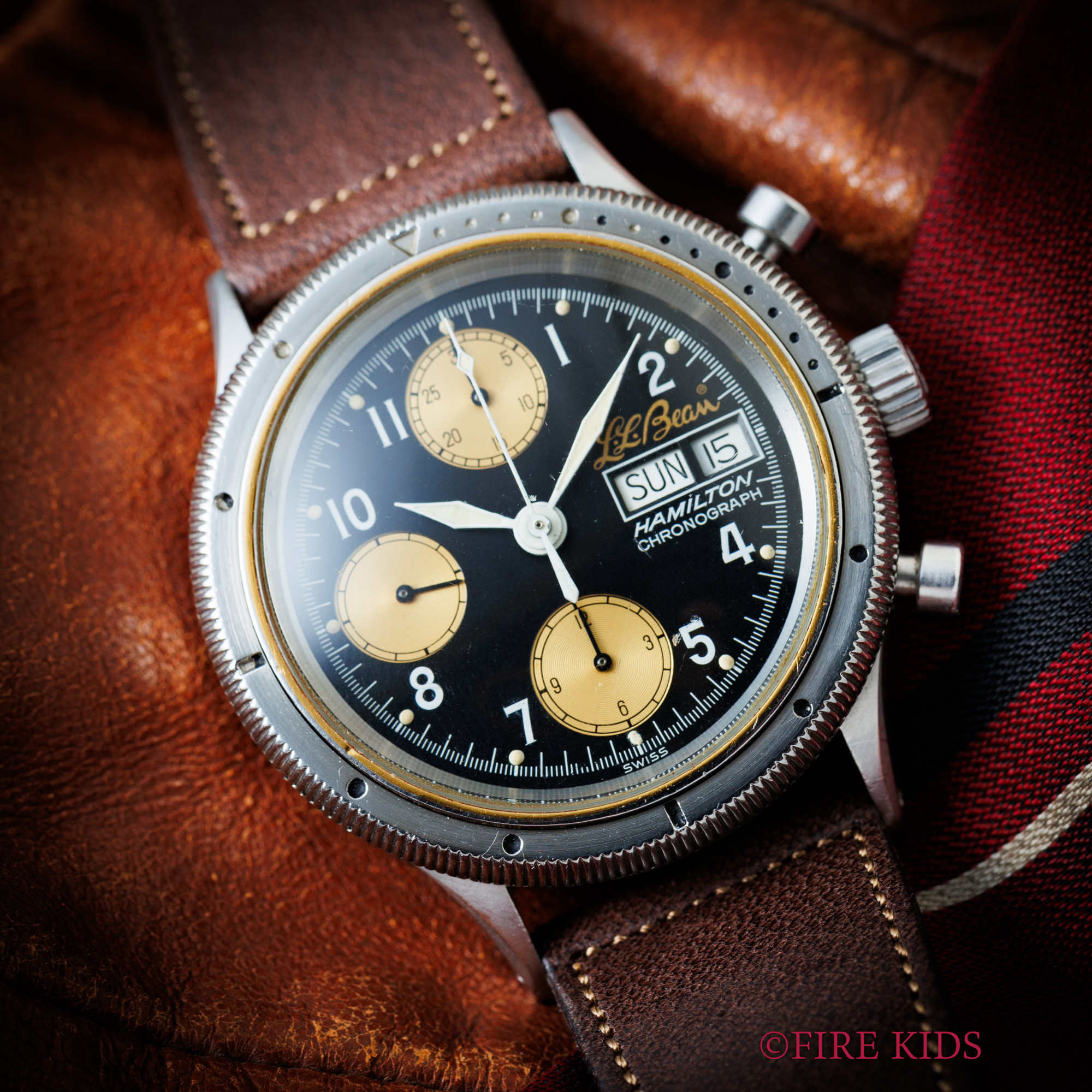 ハミルトン エルエルビーン Wネーム 自動巻きクロノグラフ 1980年代製 Cal.7750 回転ベゼル