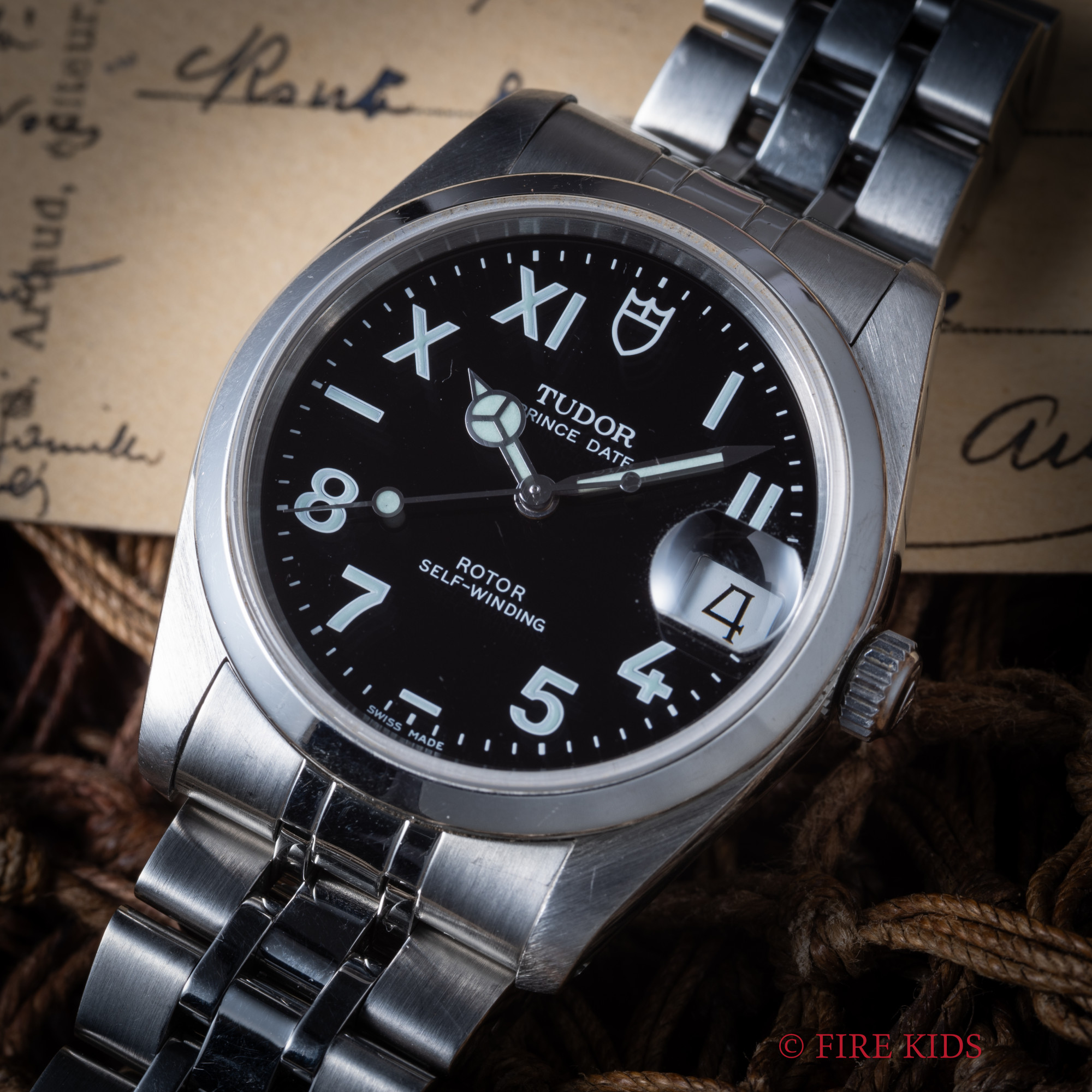 チューダー 2002年製 プリンスデイト ブラックユニークダイヤル Ref.74000N 自動巻 純正ステンレスブレス