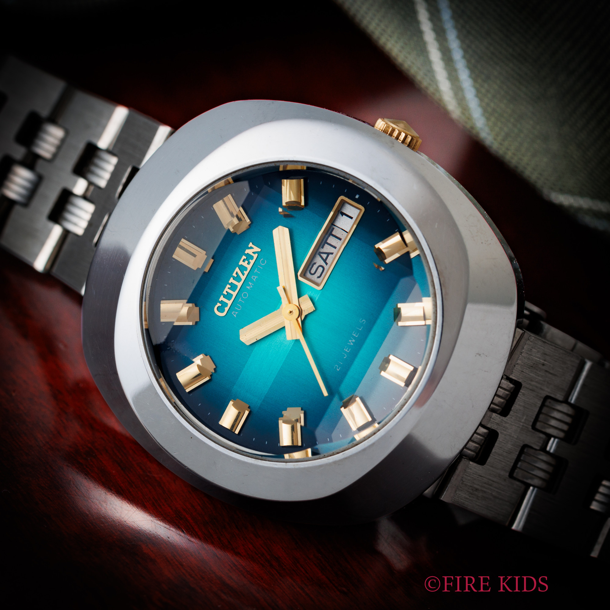 シチズン カットガラス グリーン 1973年製 自動巻き Cal.6501 純正ブレス デイデイト N.O.S