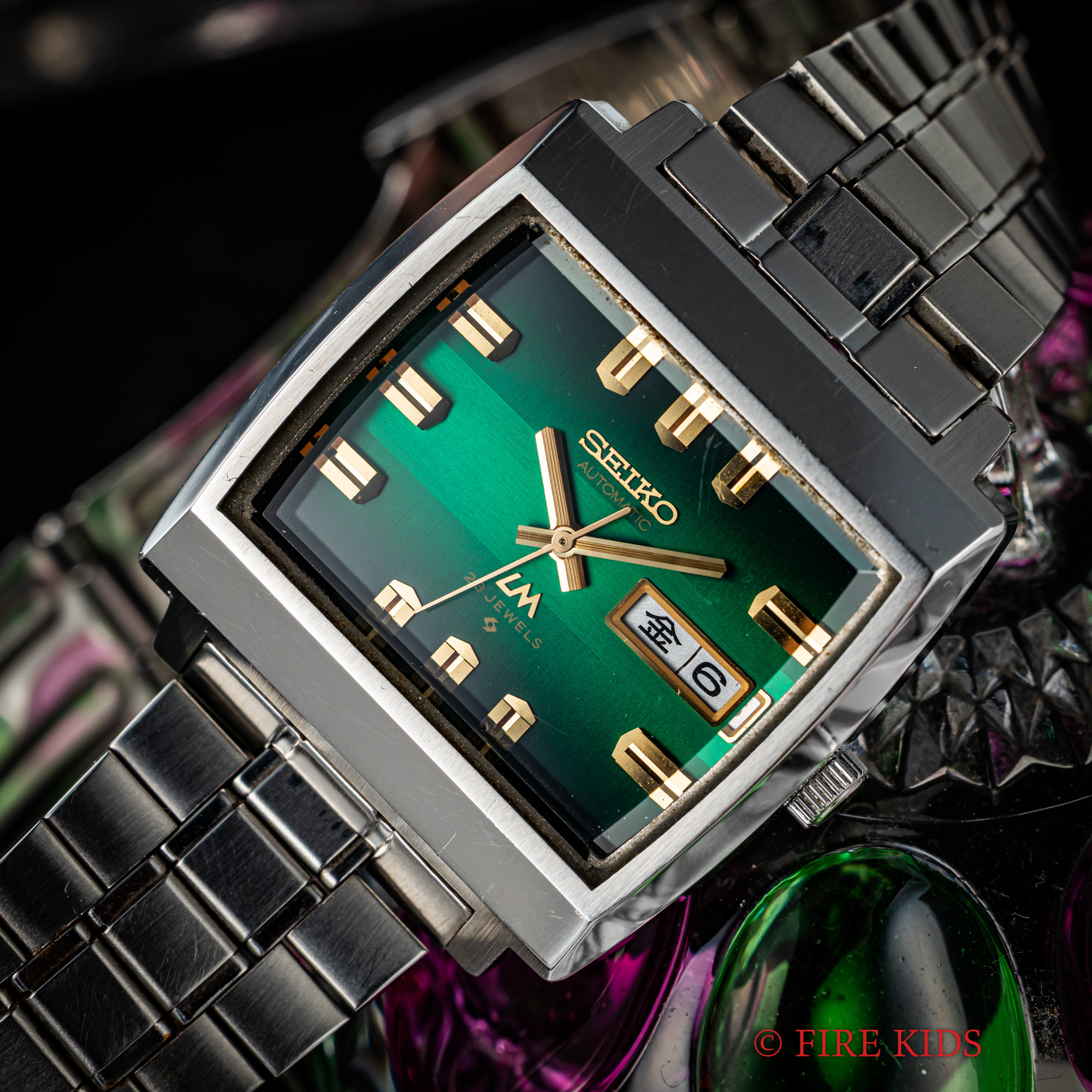 セイコー ロードマチック 1974年製 グリーンダイヤル スクエアケース 純正ブレス