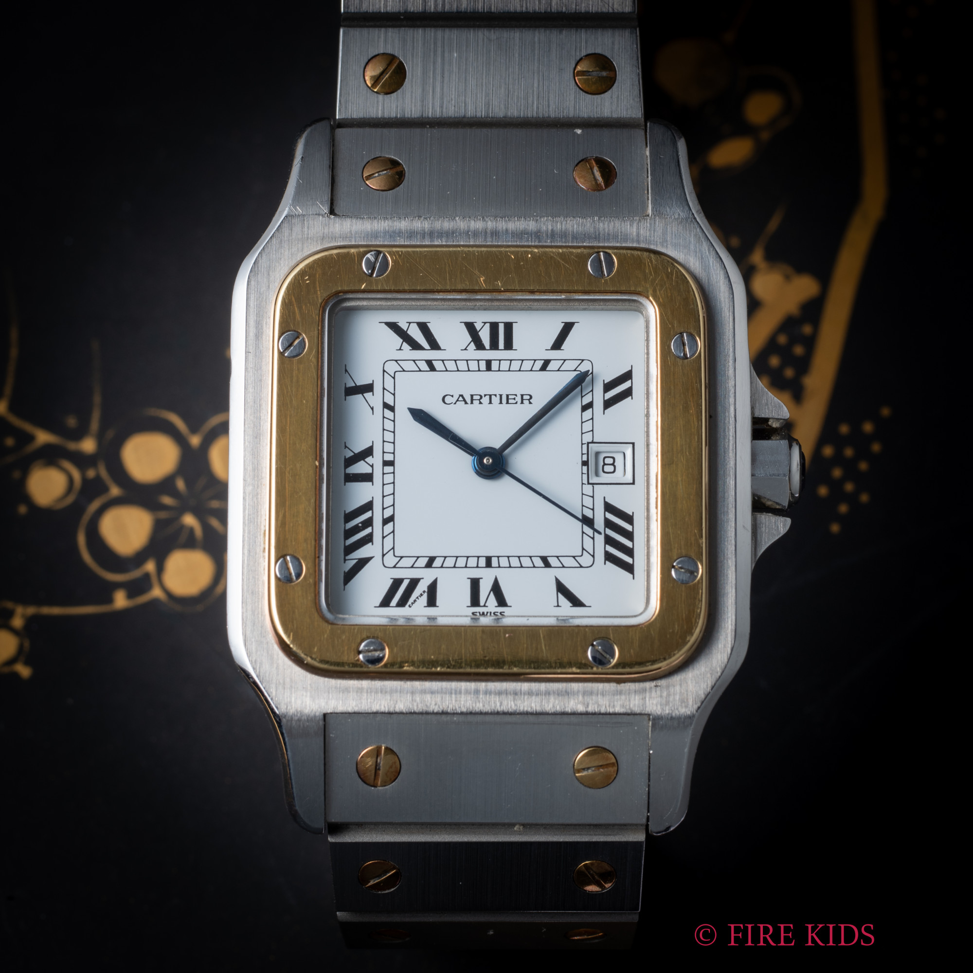 カルティエ サントスLM コンビ オートマチック 1980年代製 ホワイトローマンダイヤル 純正ブレス