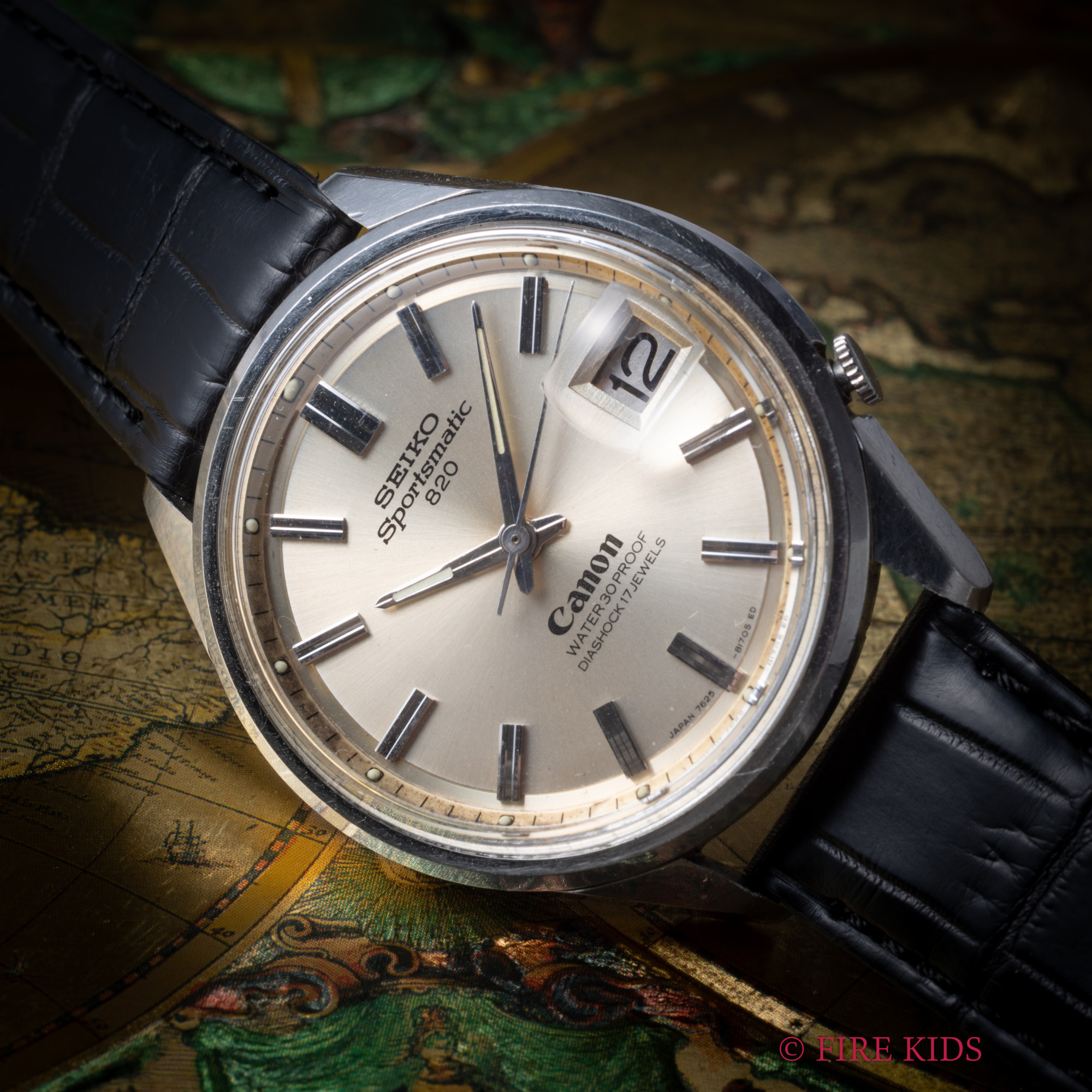 セイコー スポーツチック 820 キャノンダブルネーム 1967年製 昭和42年キャノン株式会社 家庭平和賞表彰記念刻印 自動巻き 箱付き