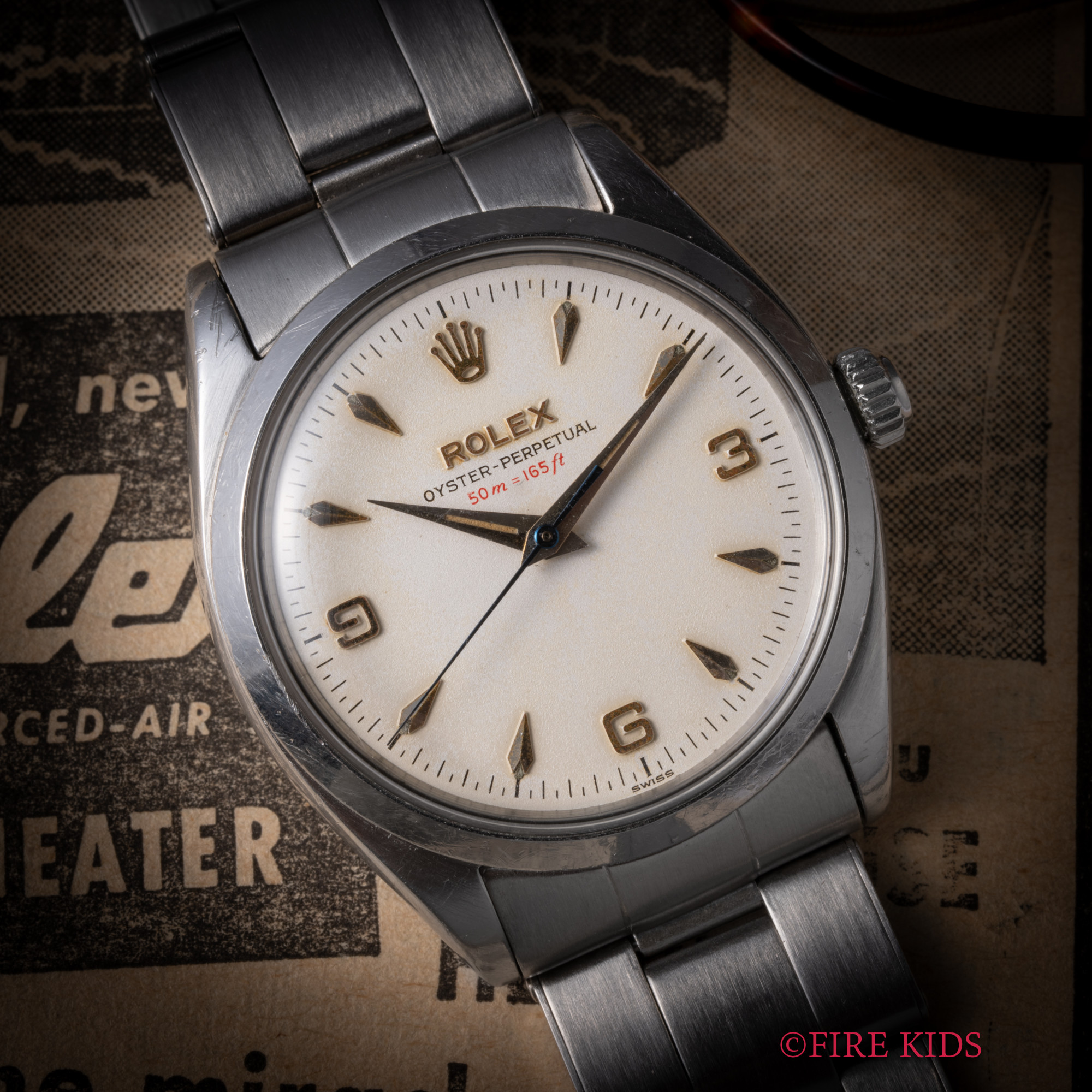 ロレックス オイスターパーペチュアル Ref.6565 1959年製 純正リベットブレス +リューズ 赤深度表記 エクスプローラーダイヤル Cal.1030 バタフライローター ノンデイト