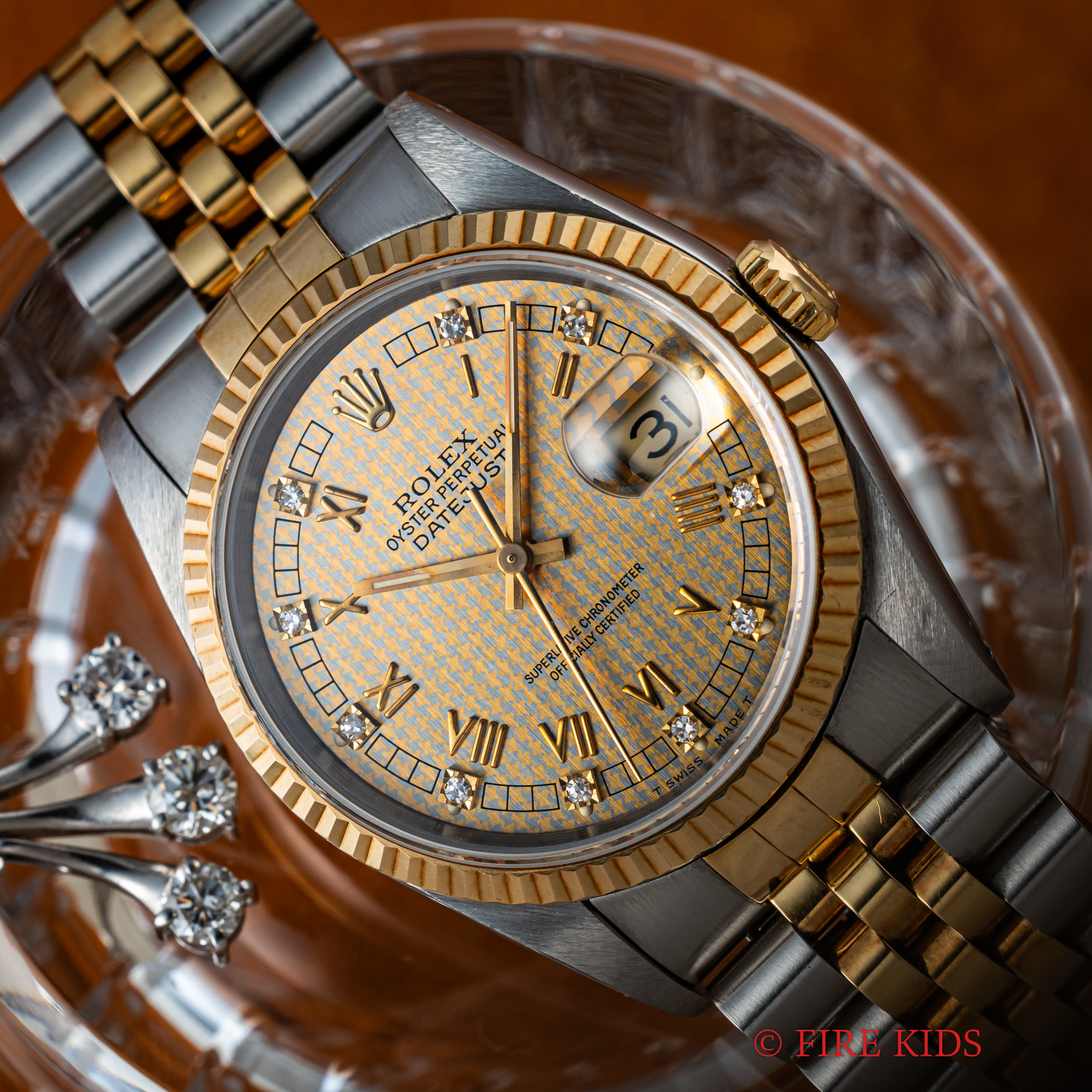 ロレックス　デイトジャスト　コンビ　1991年製　Ref.16233　シャンパンダイヤル　ハウンドトゥース　10ポイントダイヤ