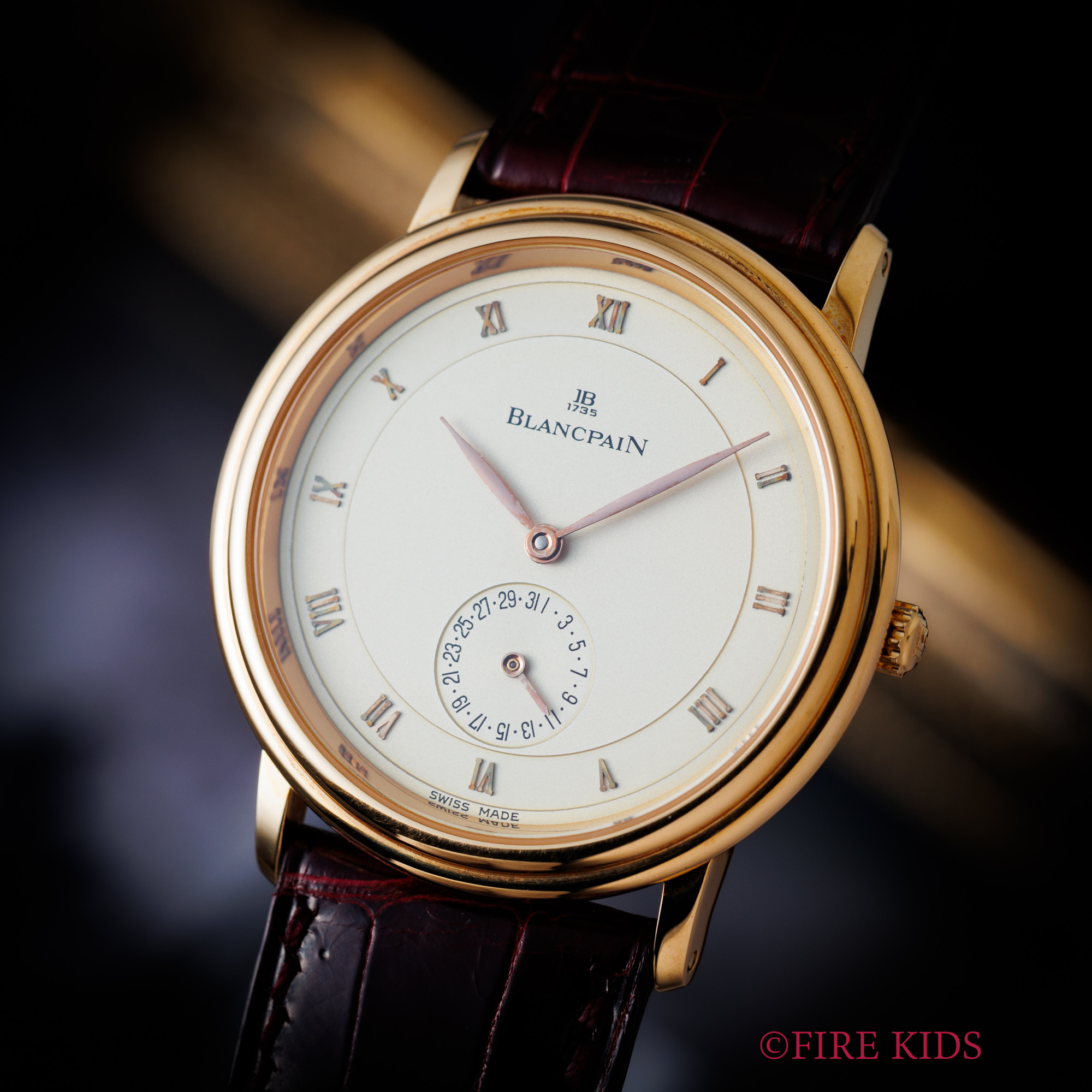 ブランパン ヴィルレ 1990年代製 1996年ギャランティー 自動巻き 21金ローター 18金無垢イエローゴールド 裏スケルトン 純正18金無垢尾錠、箱付き