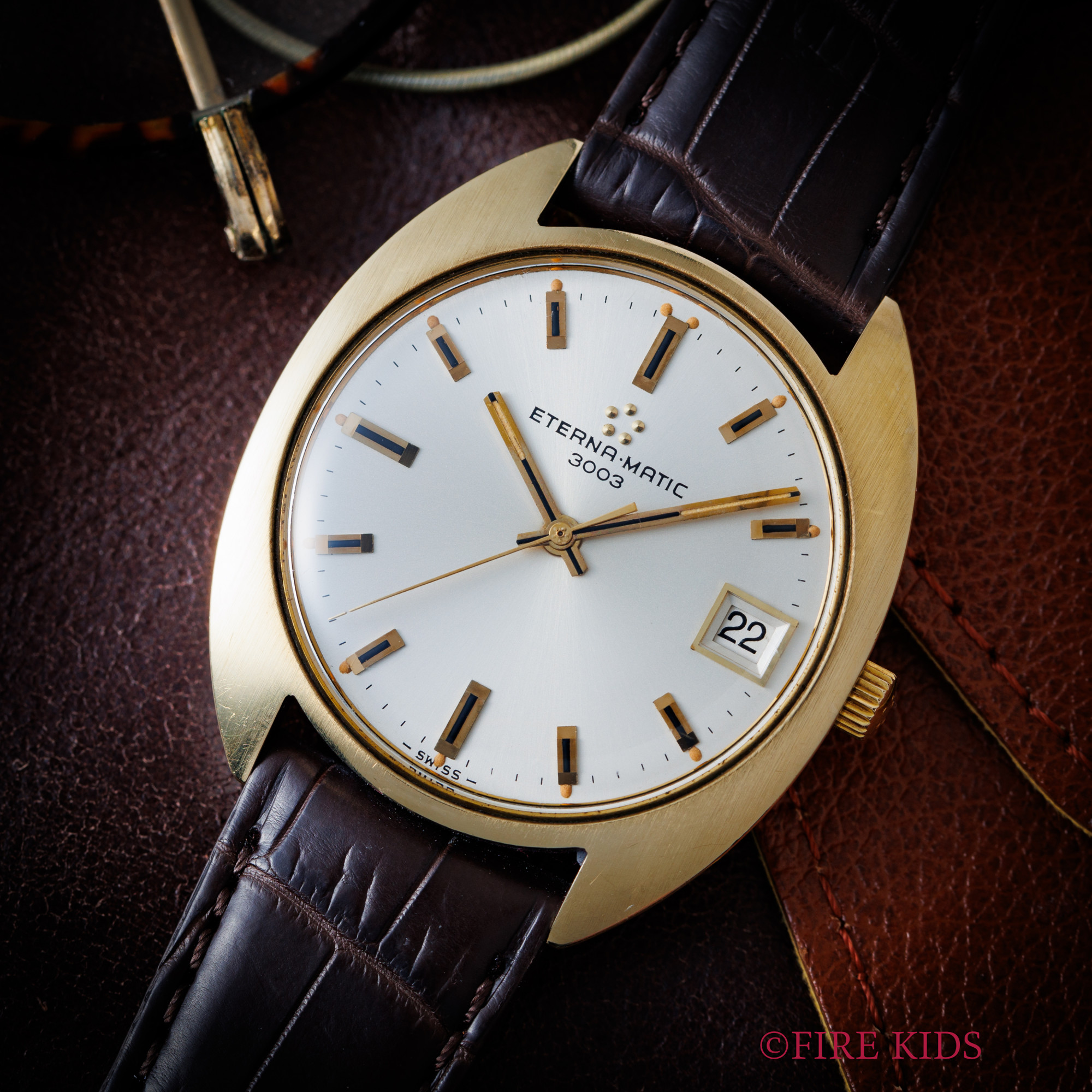 エテルナ マチック 金張り/ステンバック 防水スナップ 1970年代製 Cラインケース 薄型自動巻き