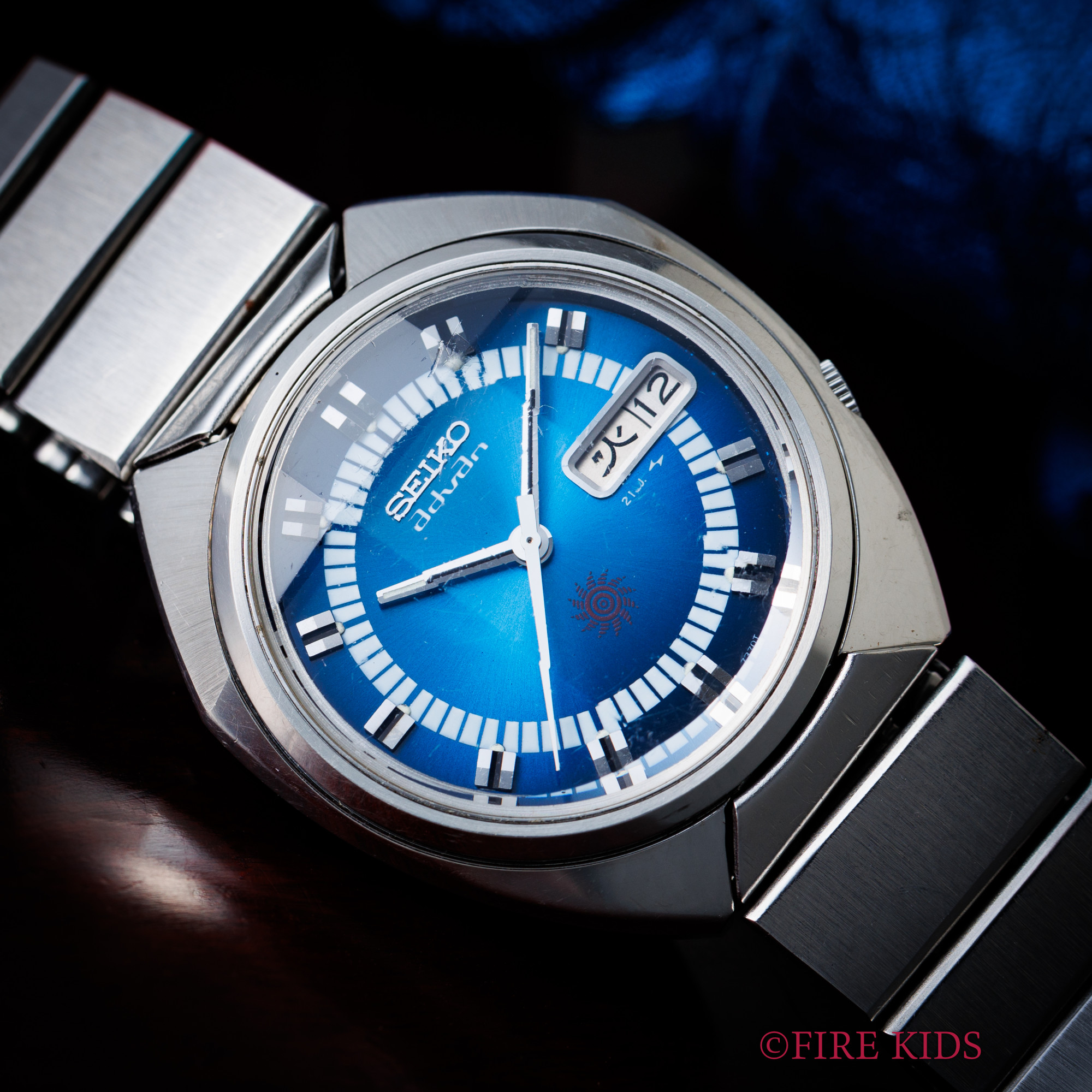 セイコー アドヴァン 1973年製 カットガラス ブルーダイヤル 純正ブレス デイデイト