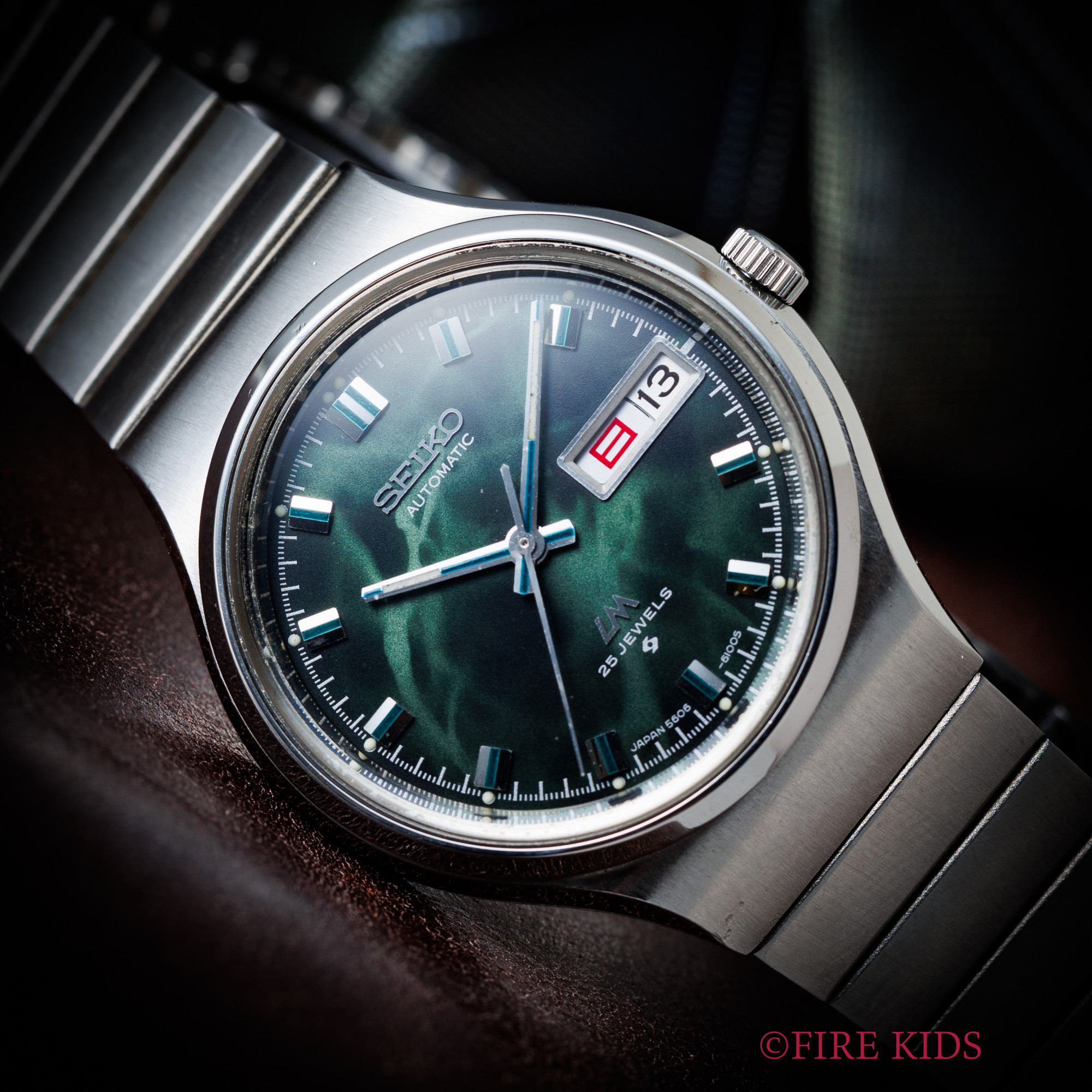 セイコー 56LM ロードマチック 1972年製 グリーンマーブル文字盤 デイデイト 漢字曜日 純正ブレス 自動巻き 箱、タグ、取扱説明書付き