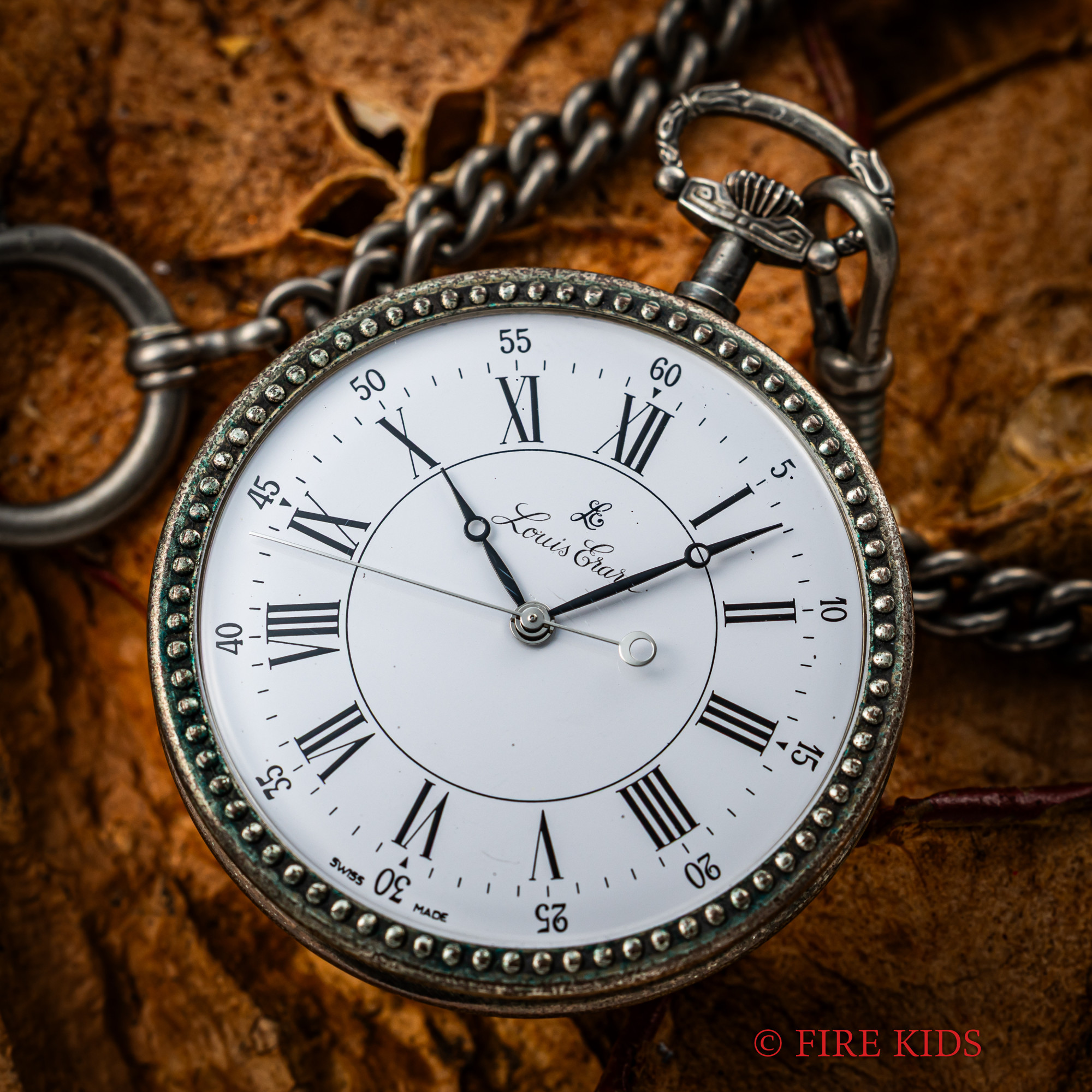 ルイ・エラール　銀無垢懐中時計 1990年代製 手巻 チェーン付 タグ付き