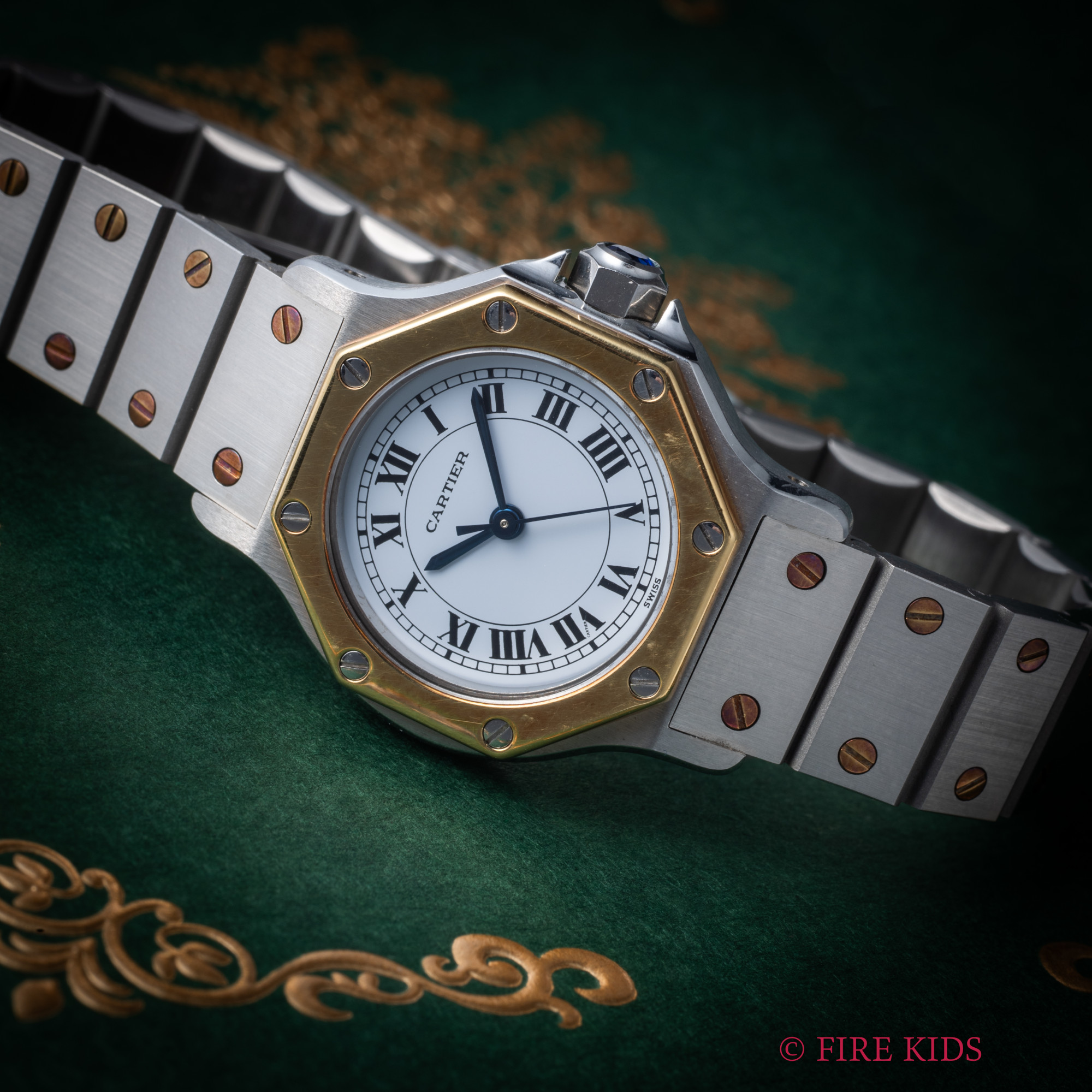 カルティエ サントスオクタゴン コンビ SMサイズ 1980年代製 自動巻 ホワイトローマンダイヤル