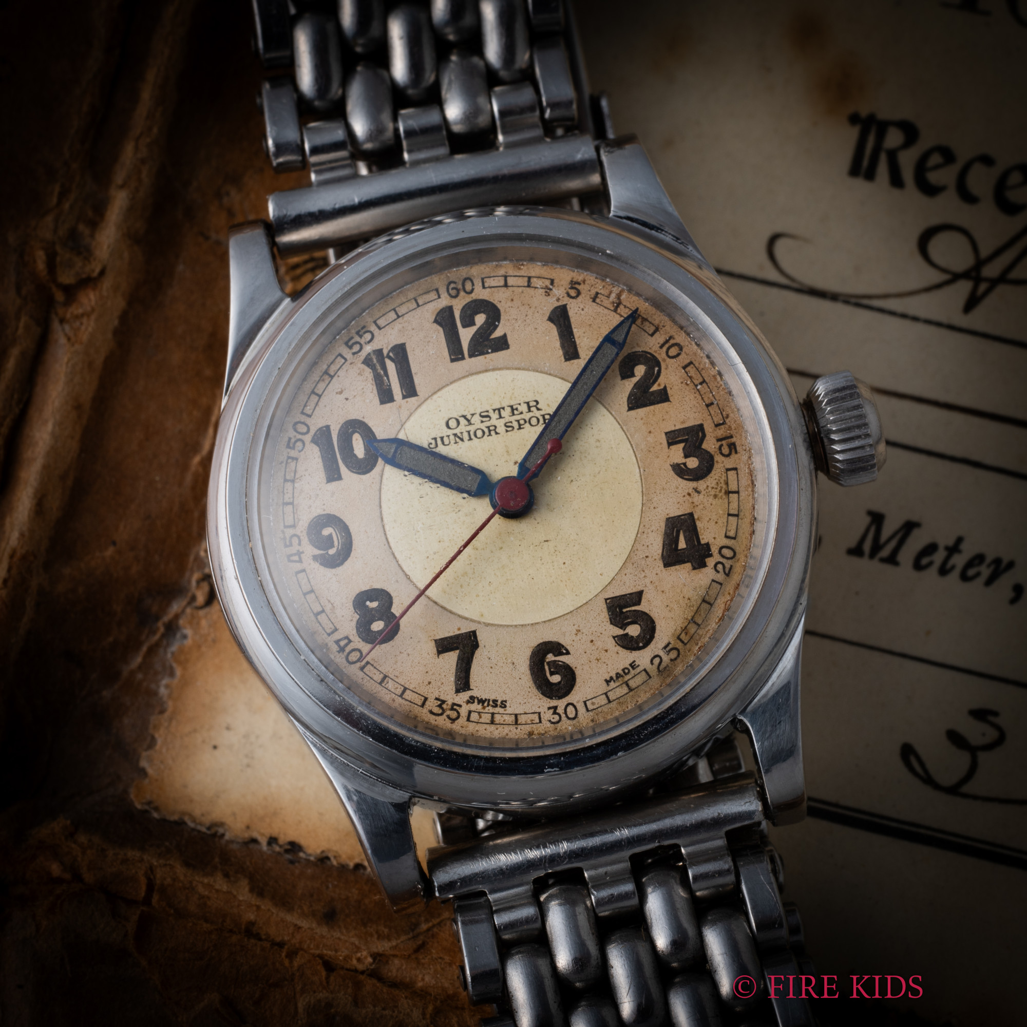 オイスターウオッチカンパニー ジュニアスポーツ 1942年製 ツートンアラビアダイヤル Ref.3478 手巻 赤秒針 社外ヴィンテージライスブレス