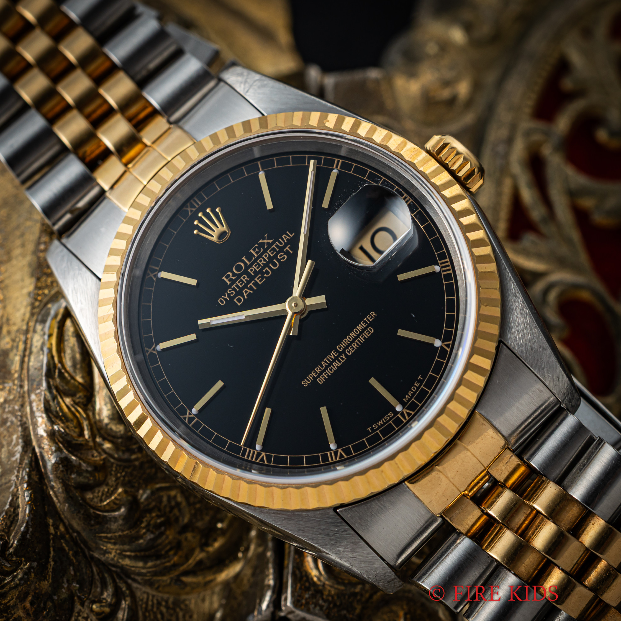 ロレックス デイトジャストコンビ 1997年製 Ref.16233 ブラックダイヤル 自動巻クロノメーター 純正コンビブレス 1999年ギャラ付