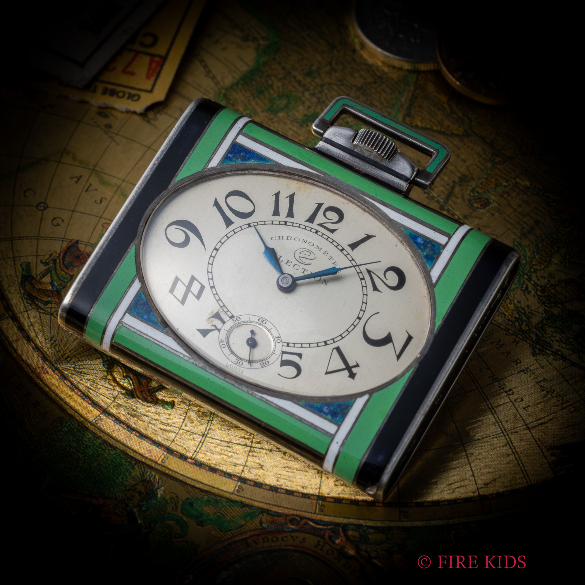 エレクション ポケットウォッチ クロノメーター アールデコ 1930年代製 銀無垢ケース エナメル仕上げ ラピス 手巻