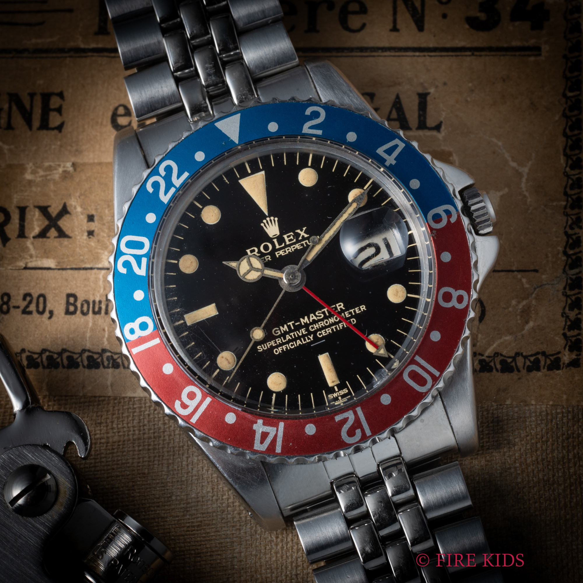 ロレックス GMTマスター Ref.1675 ミラーダイヤル アンダーバー PCGケース 1963年製 ペプシ パイロットウォッチ 純正USジュビリーブレス