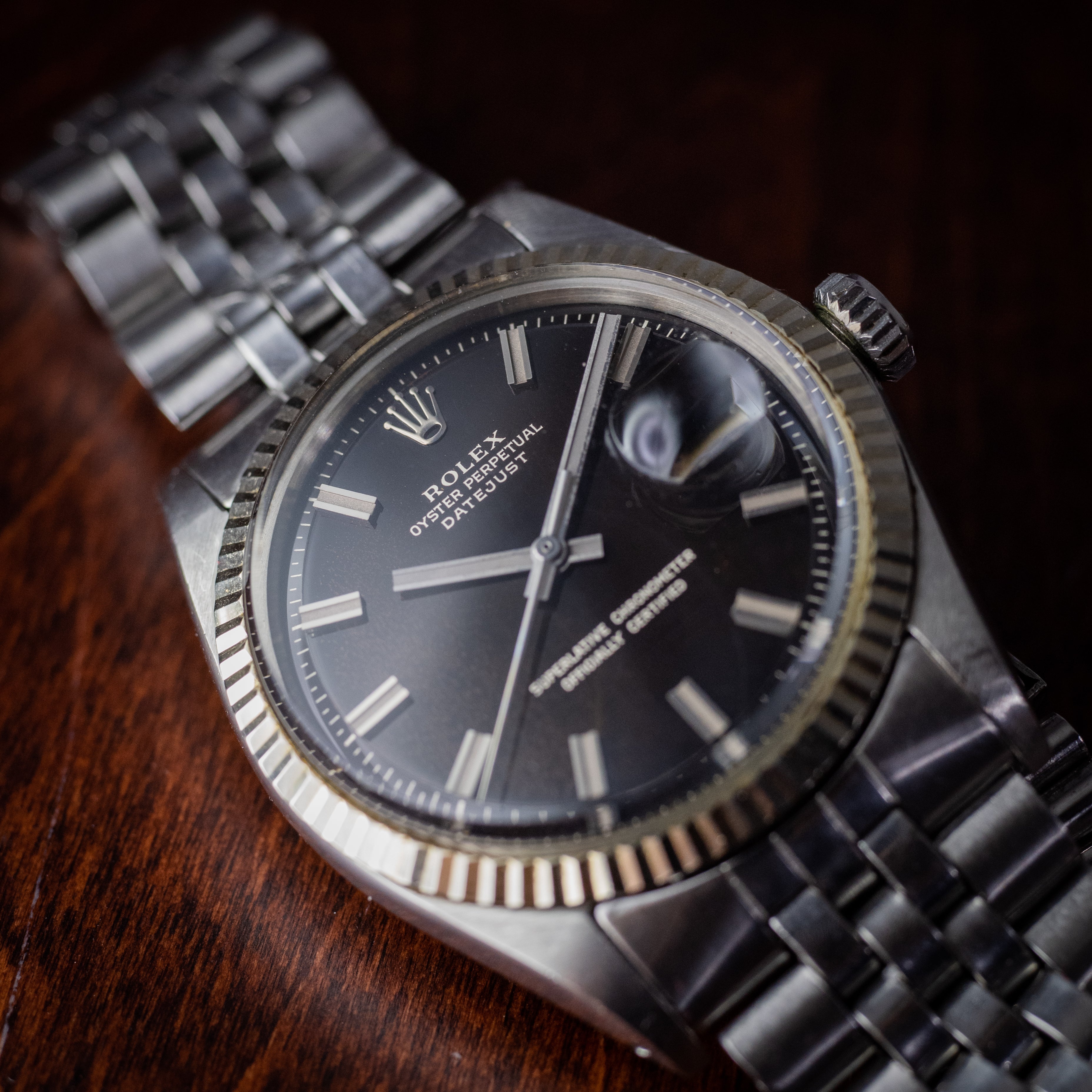 ロレックス ワイドボーイ ブラックミラーダイヤル(ギルドダイヤル） Ref.1601 デイトジャスト 1970年製/昭和45年製