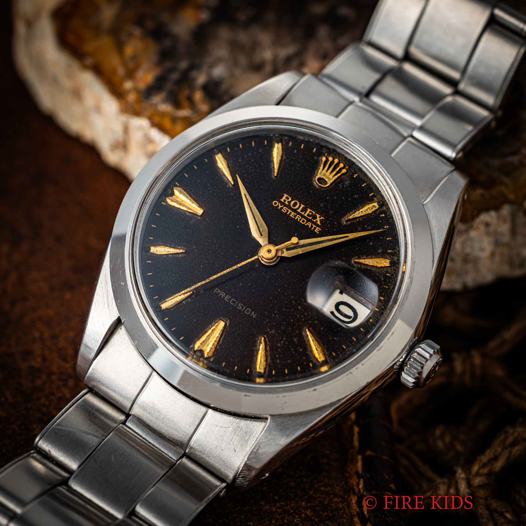 ロレックス オイスターデイト アルファハンド ミラーダイヤル ブラウンチェンジ 1964年製 純正リベットブレス 手巻き