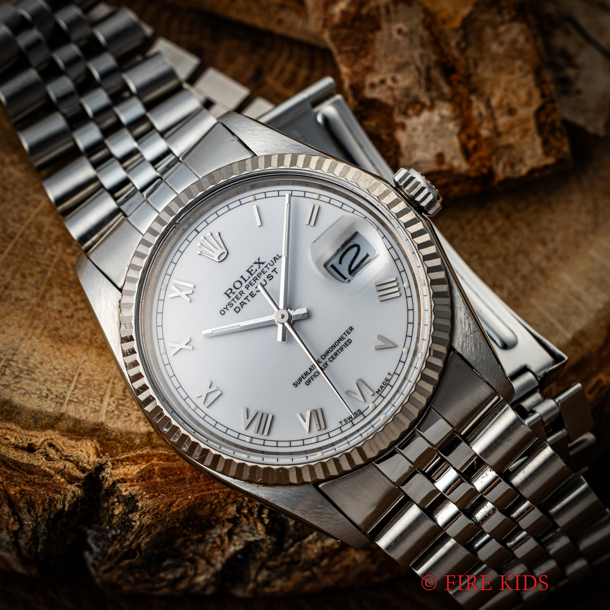 ロレックス 1985年製 デイトジャスト Ref.16014 ホワイトローマンダイヤル 自動巻クロノメーター 純正ジュビリーブレス 正規店サービスカード