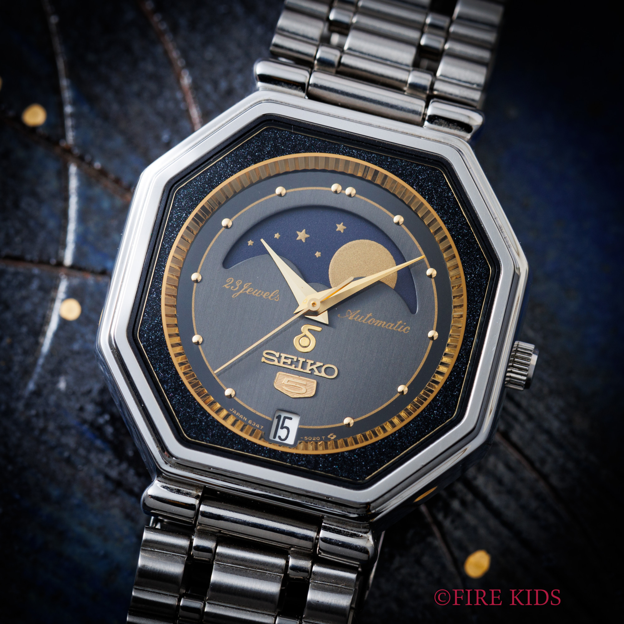 セイコー 1986年製 5 ルナカレンダー Ref.6347-5000 ムーンフェイズ自動巻 純正ステンレスブレス