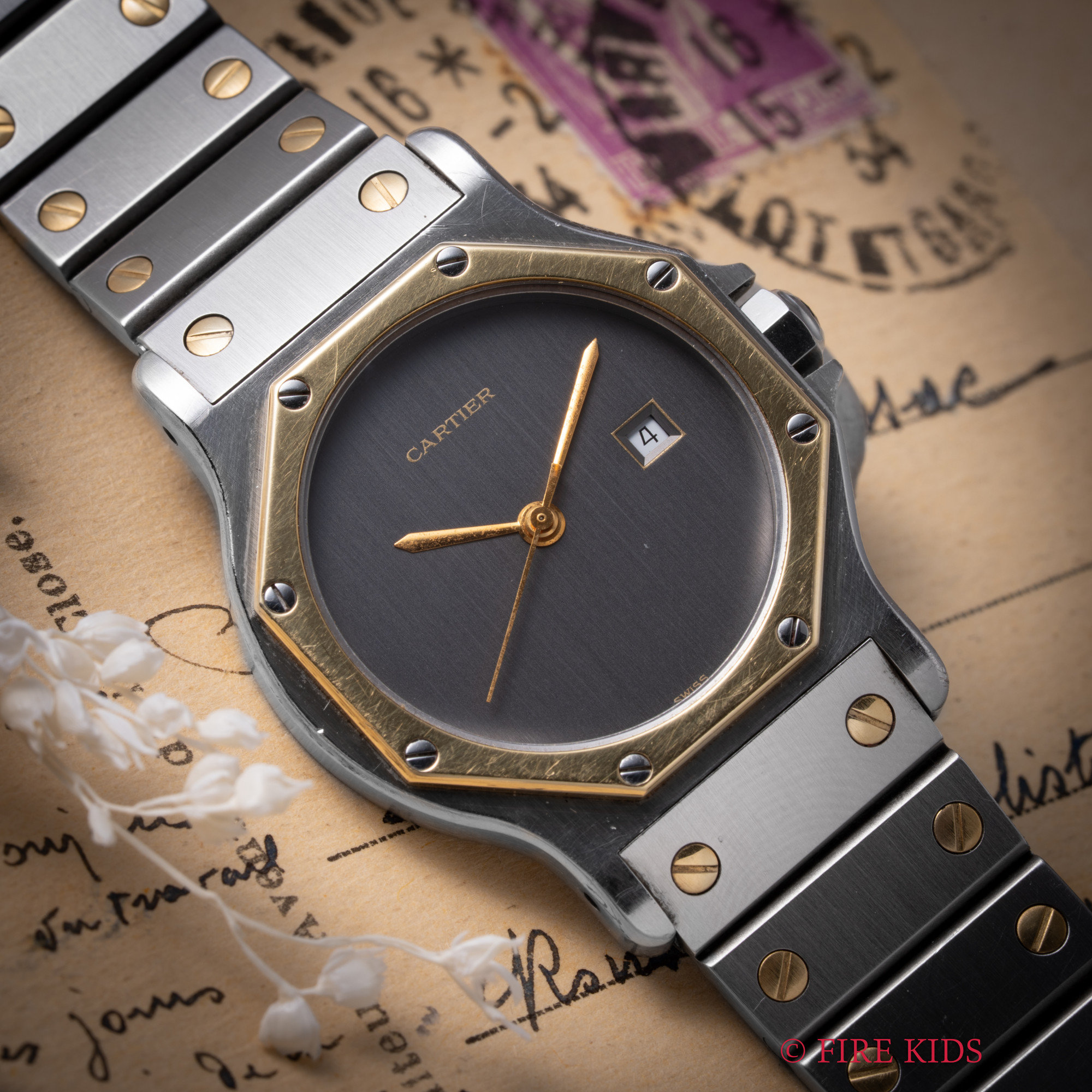 カルティエ 1980年代製 サントス オクタゴンコンビ LMサイズ  ゴーストダイヤル Ref.2966 自動巻