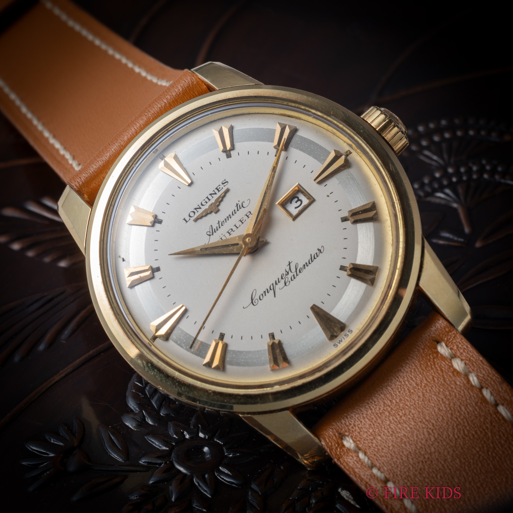 ロンジン コンクエスト カレンダー 1956年製 Ref.9007 5 トップゴールドケース 自動巻 Cal.19ASD 純正尾錠 箱ギャラ