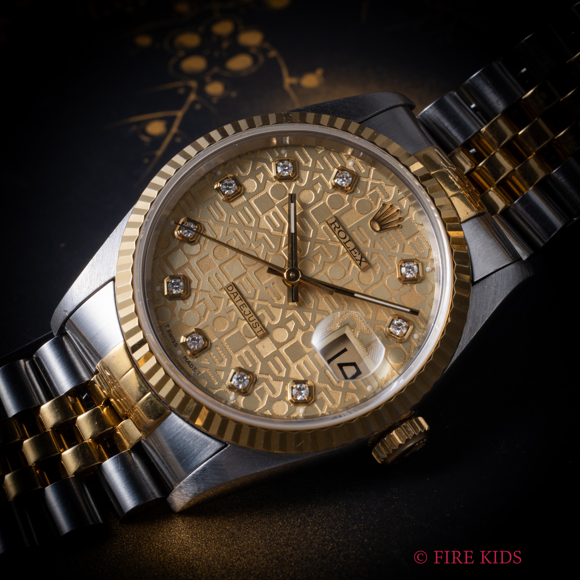 ロレックス デイトジャストコンビ 彫コン 10Pダイヤ 1993年製 純正ブレス ギャランティー付き