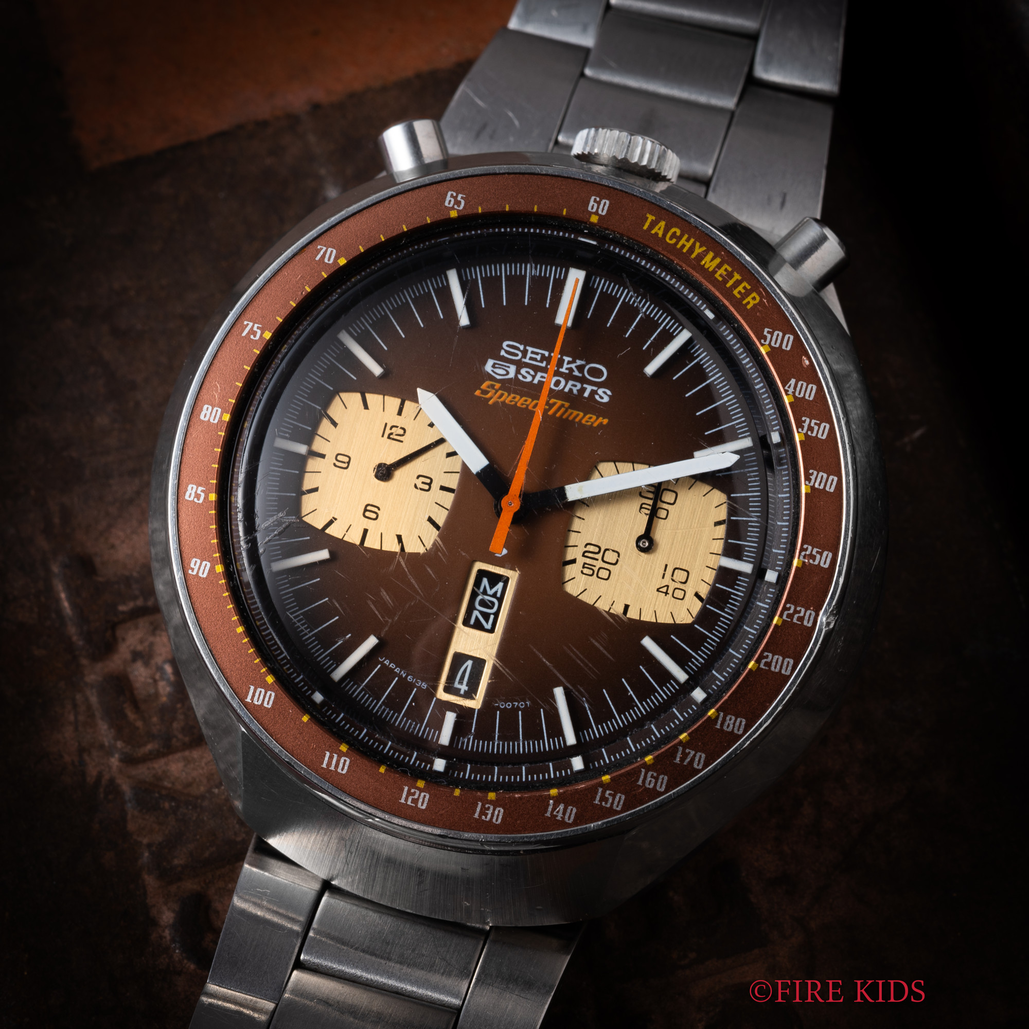 セイコー 1974年製 5スポーツ スピードタイマー 茶馬 Ref.6138-0040 自動巻クロノグラフ 純正ステンレスブレス