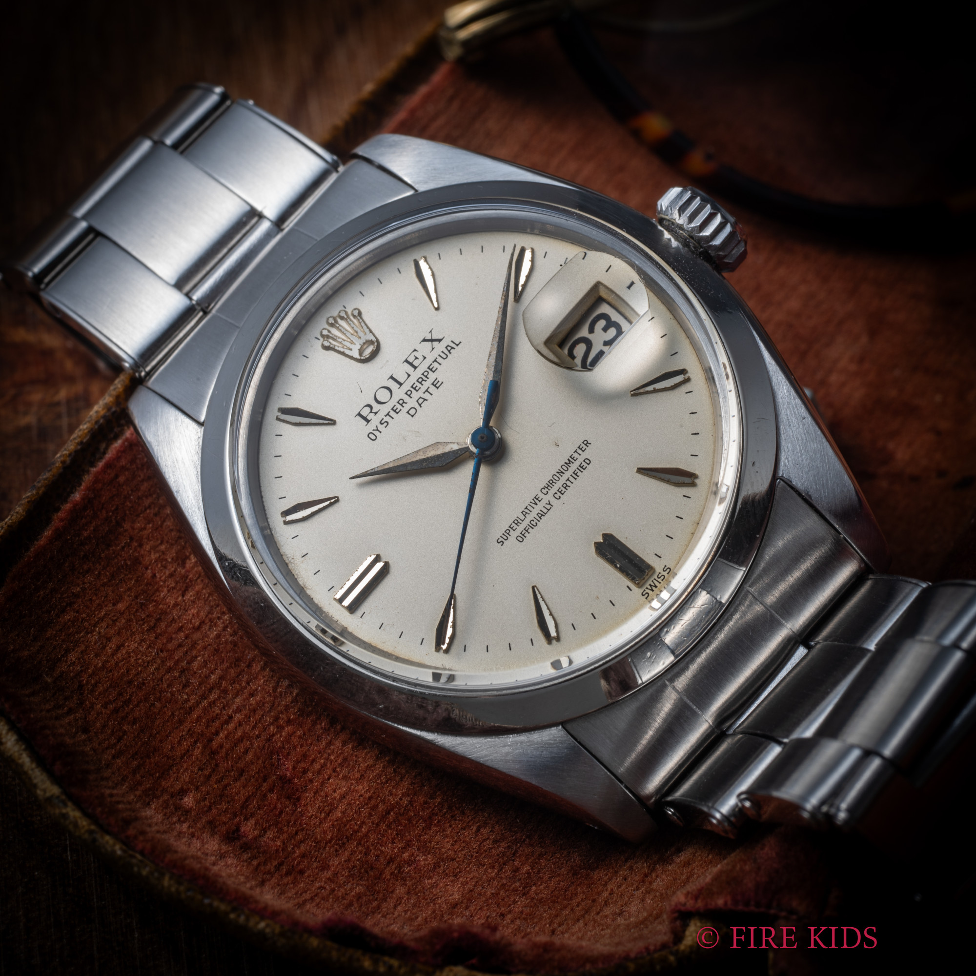 ロレックス 1961年製 オイスターパーペチュアルデイト ビックロゴ  Ref.1500 クロノメーター自動巻 純正リベットブレス