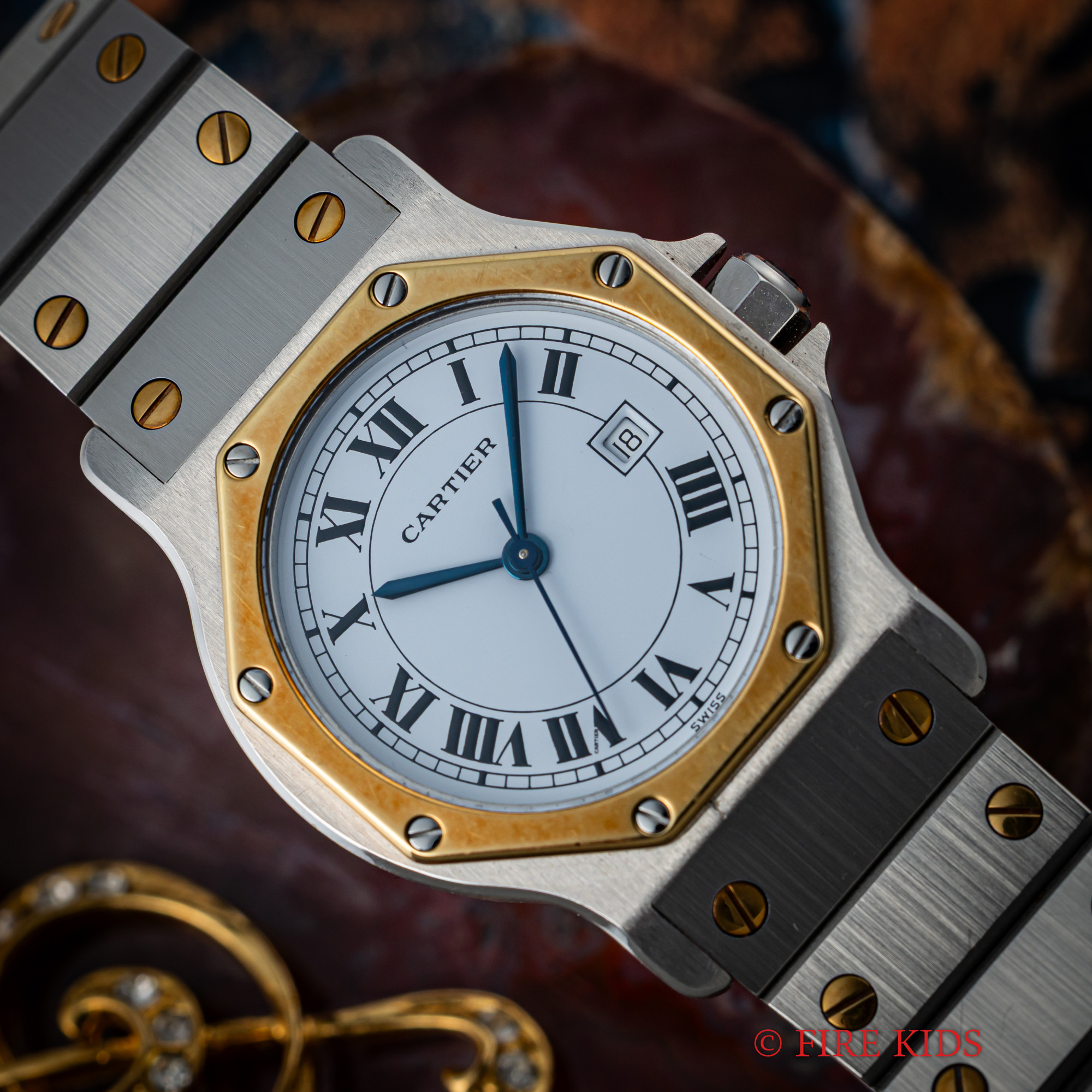 カルティエ 1980年代製 サントス オクタゴン LMサイズ コンビ 自動巻 ノンクラック 箱ギャラ冊子付