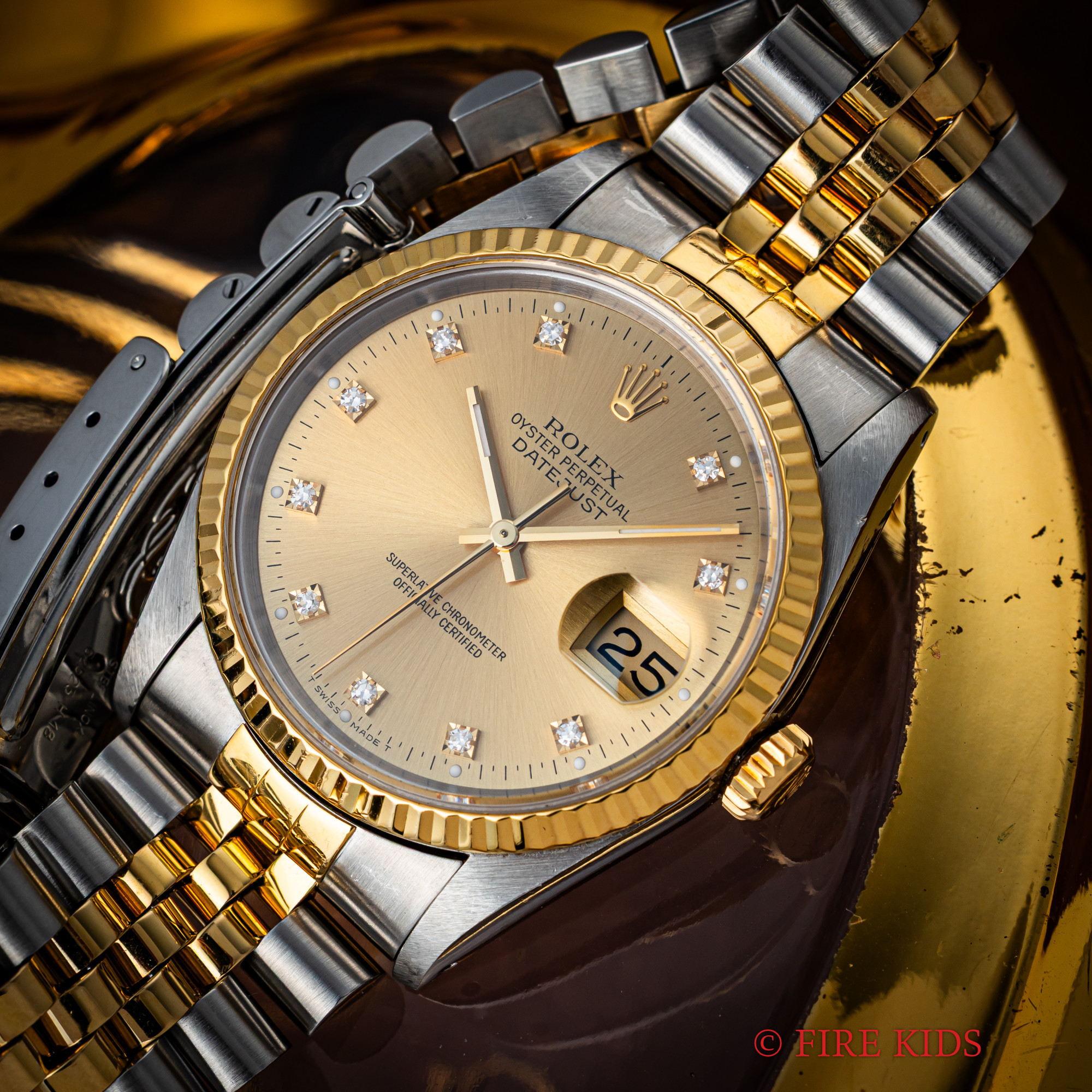 ロレックス デイトジャスト コンビ 1991年製 10Pダイヤ付 Ref.16233G 純正ジュビリーブレス 箱、明細、保証カード付