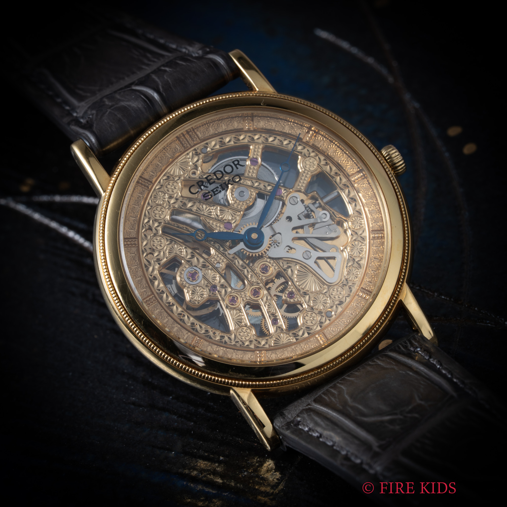 セイコー クレドール 両面スケルトン 1996年製 18金イエローゴールド 純正18金尾錠 手巻き