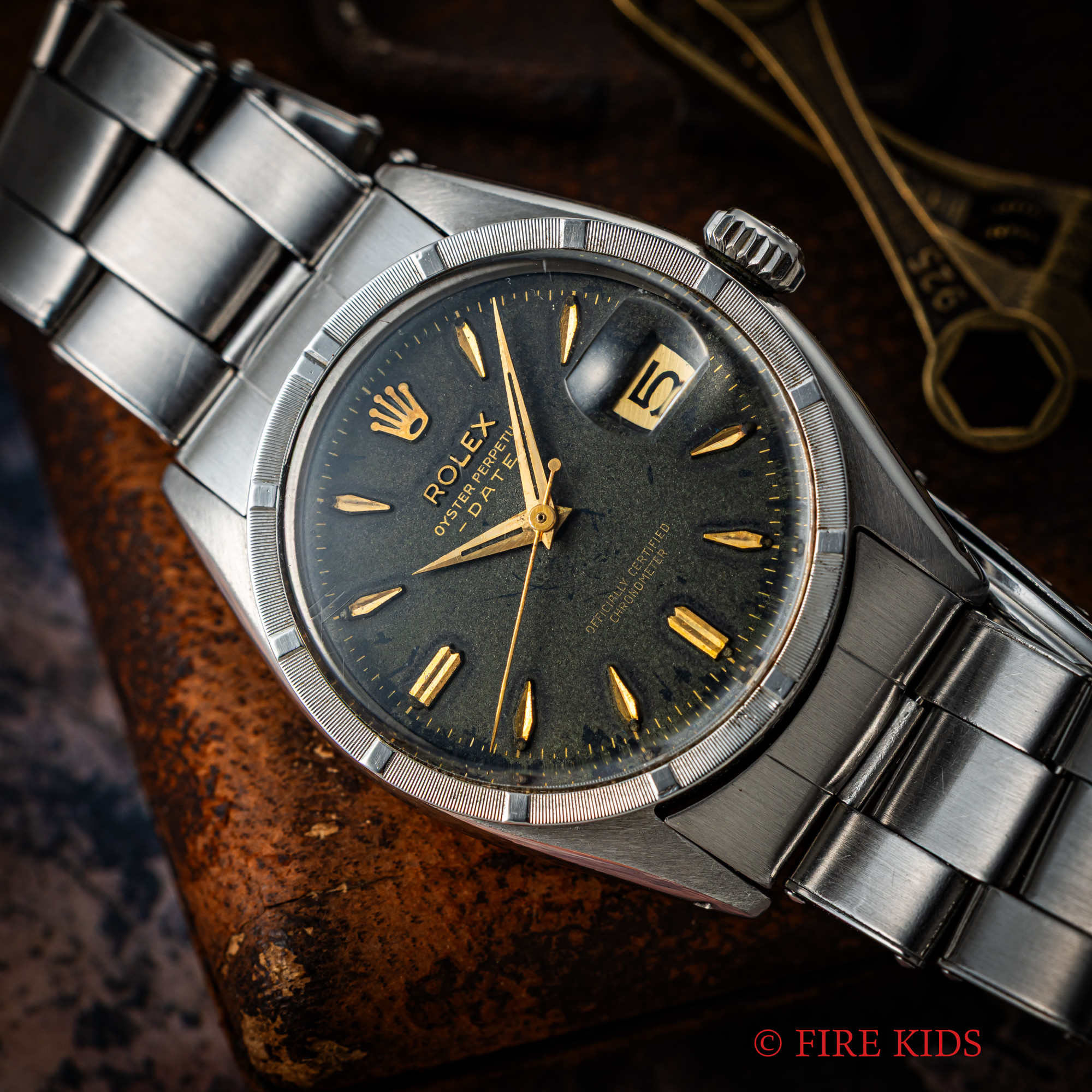 ロレックス オイスターパーペチュアルデイト 1957年製 Ref.6535 ブラック 両方向巻き上げ自動巻き 純正リベットブレス