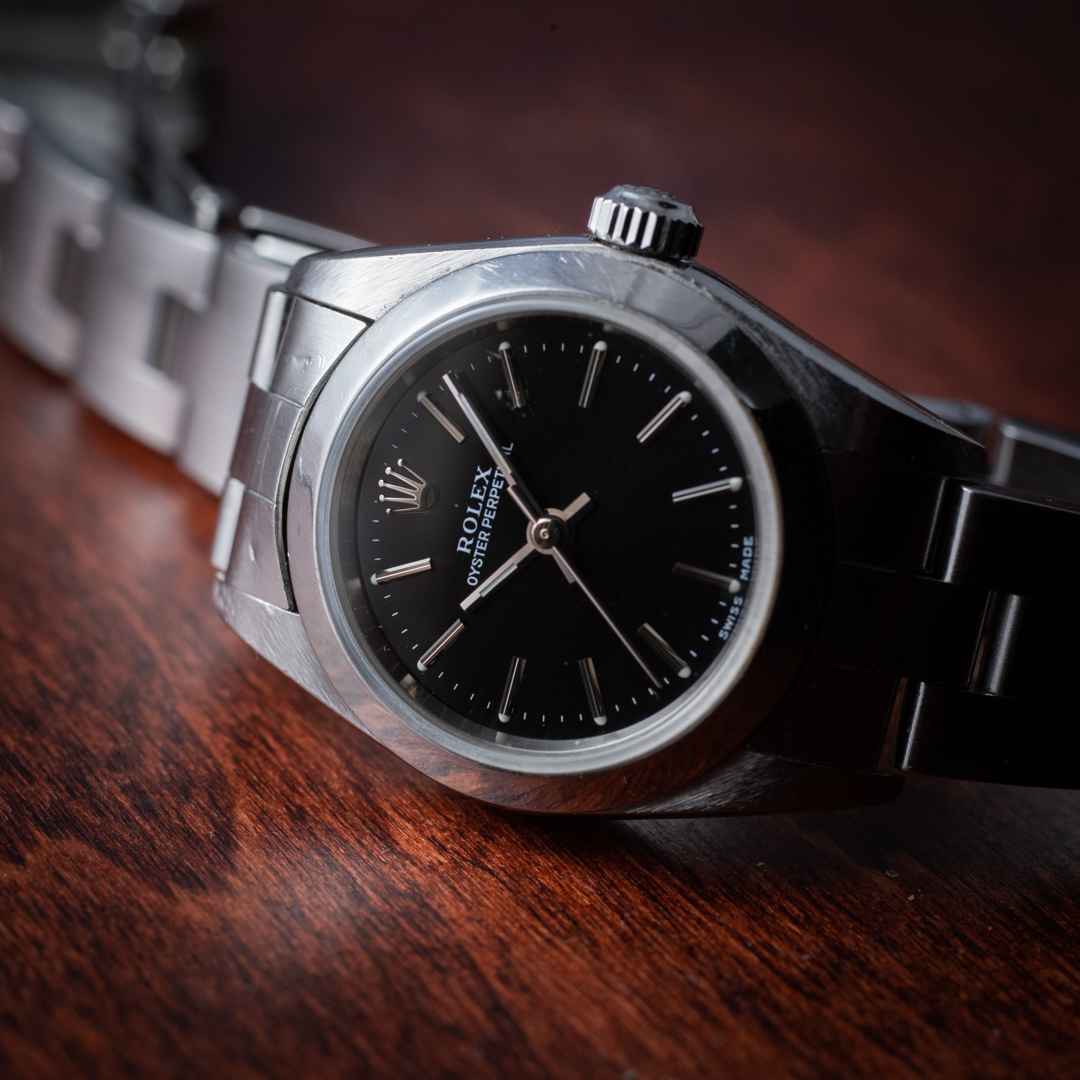 ロレックス オイスターパーペチュアル レディース 2001年製 自動巻き ブラック Ref.76080