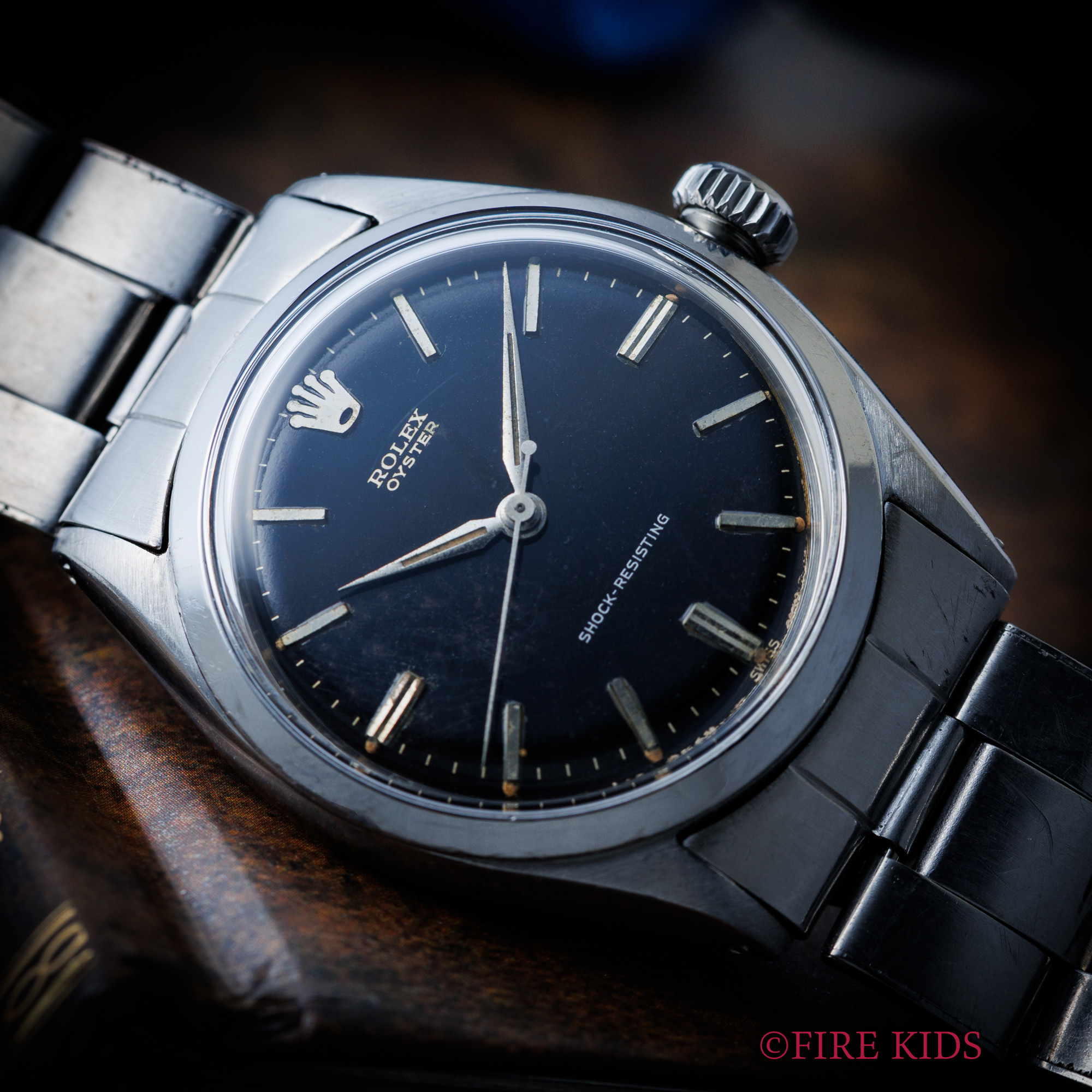 ロレックス オイスター ブラックミラーダイヤル 1957年製 Ref.6480  純正リベットブレス 手巻き