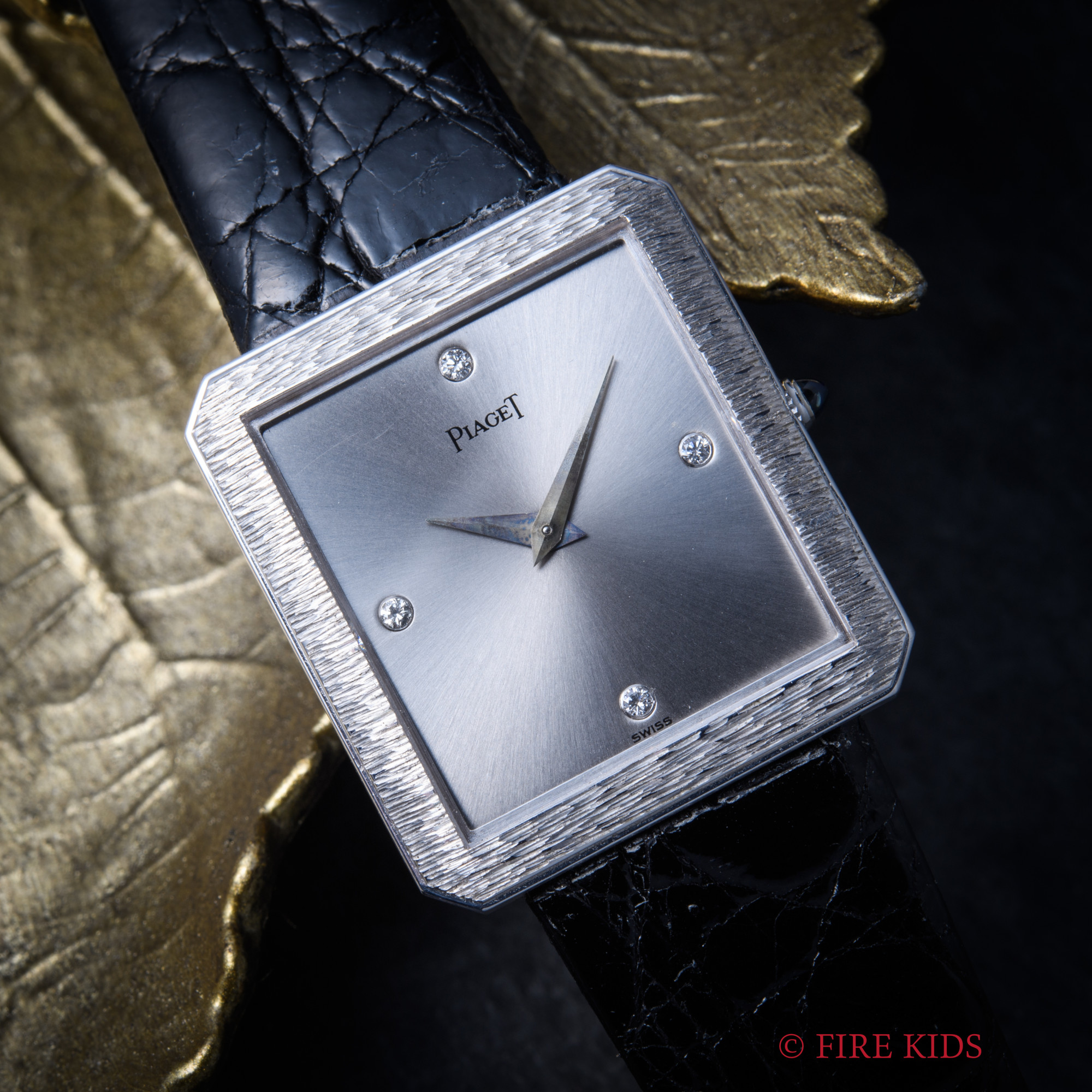 ピアジェ PIAGET プロトコル 1980年代製 Ref.T1980 K18ホワイトゴールド無垢 4Pダイヤ バーク仕上 純正金無垢尾錠付