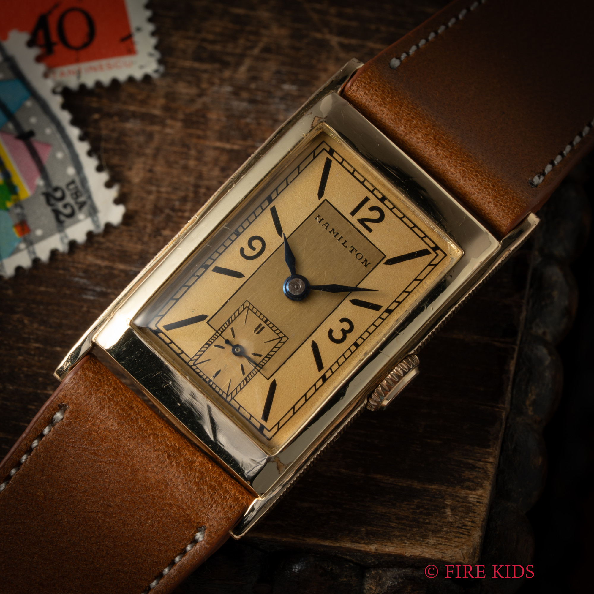 ハミルトン 14KGF 角金 1940年代製 アールデコ 手巻 レクタンギュラー型