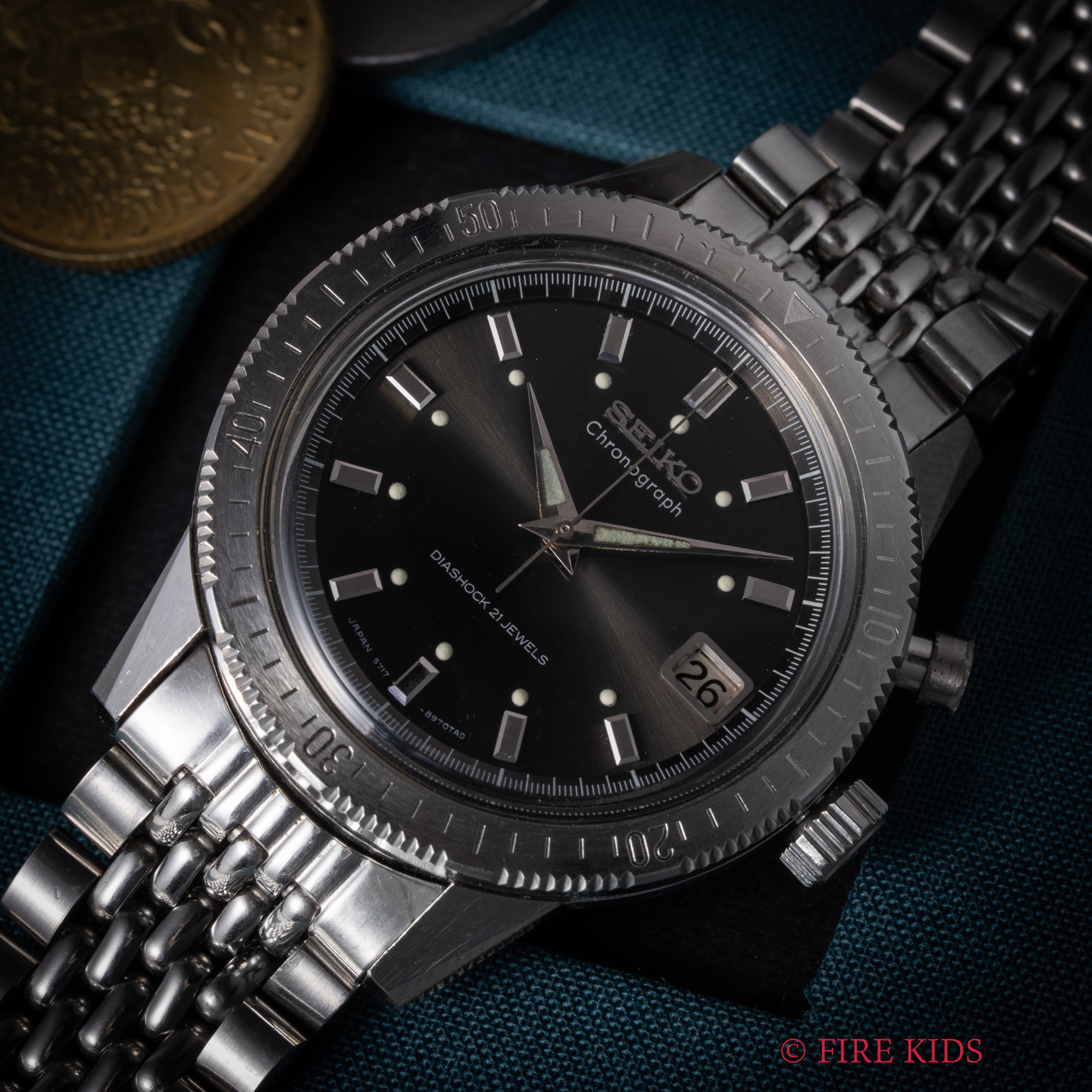 セイコー ワンプッシュクロノ 1966年製 Ref.5717-8990 聖火マーク ブラックダイヤル ステンレスベゼル