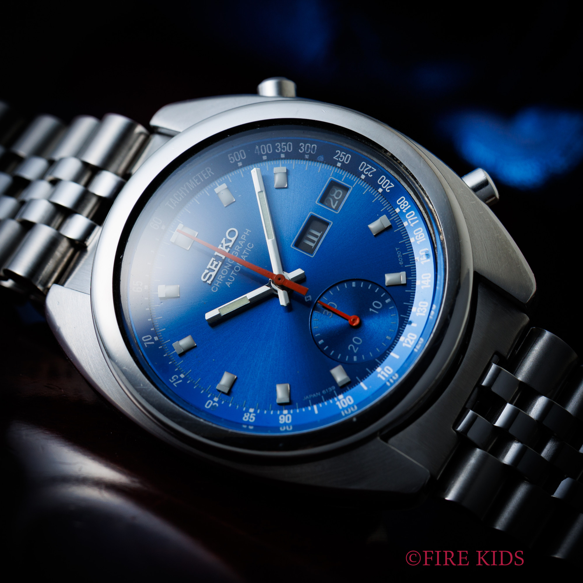 SEIKO 自動巻き時計 クロノグラフ ブルー FIREKIDS｜ファイアーキッズ / セイコー クロノグラフ 1977年製 自動