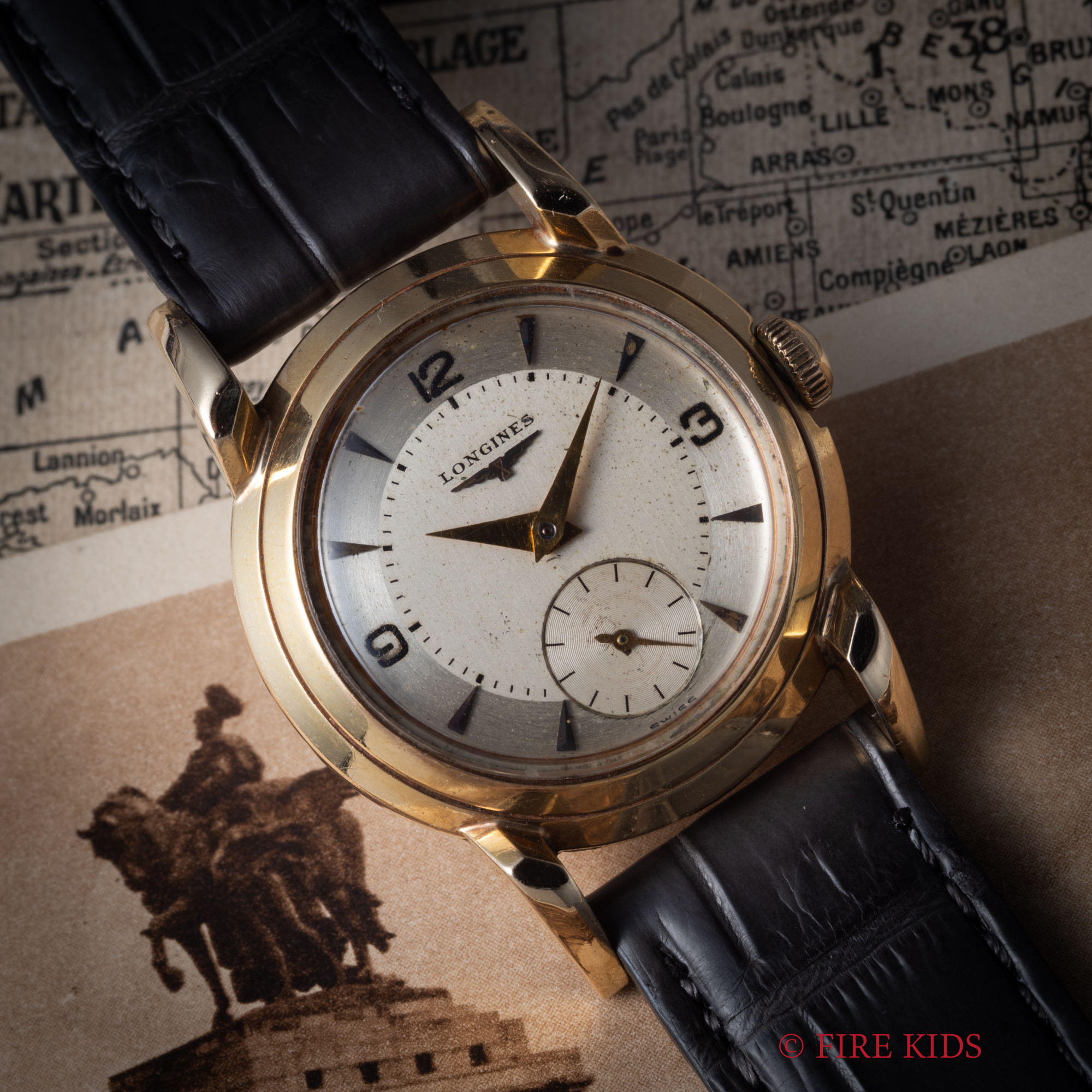 ロンジン スモセコ 14K ユニークラグ 手巻き 1950年製 飛びアラビアダイヤル