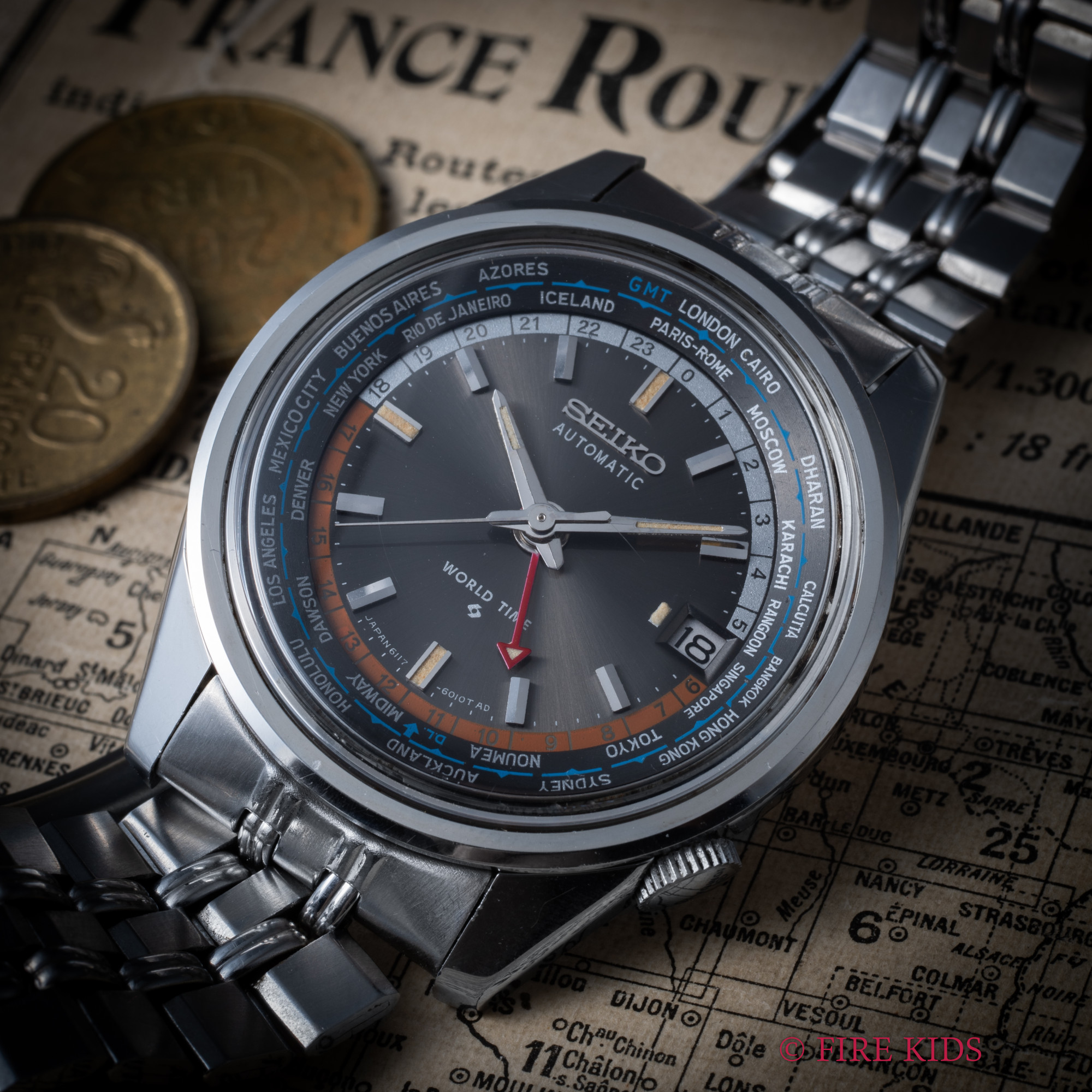 セイコー ワールドタイム セカンドモデル 1968年製 自動巻 Ref.6117-6019 純正ステンレスブレス付