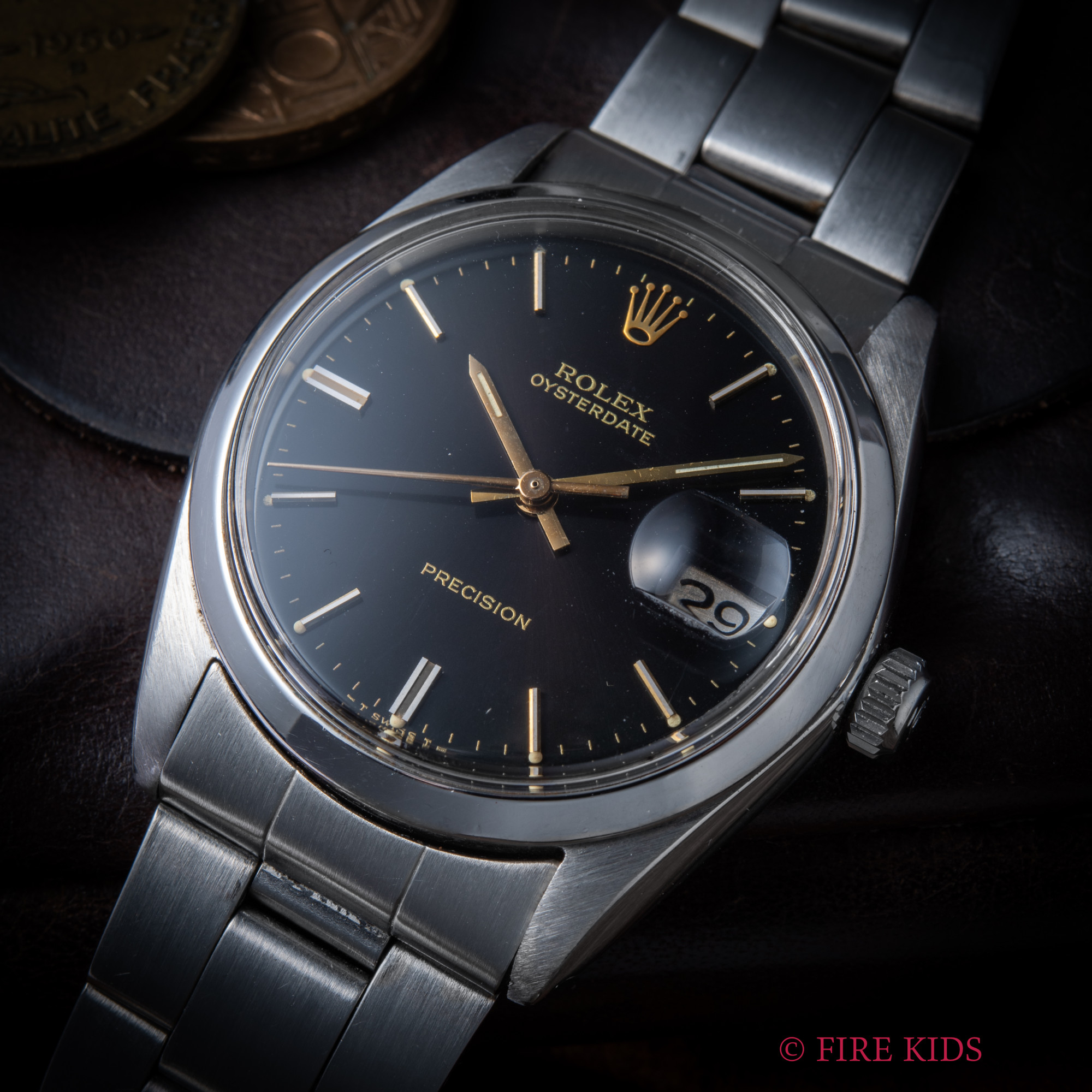 ロレックス ROLEX オイスターデイト 1971年製 Ref.6694 手巻 ブラック文字盤 ゴールドレター 純正巻きステンブレス付