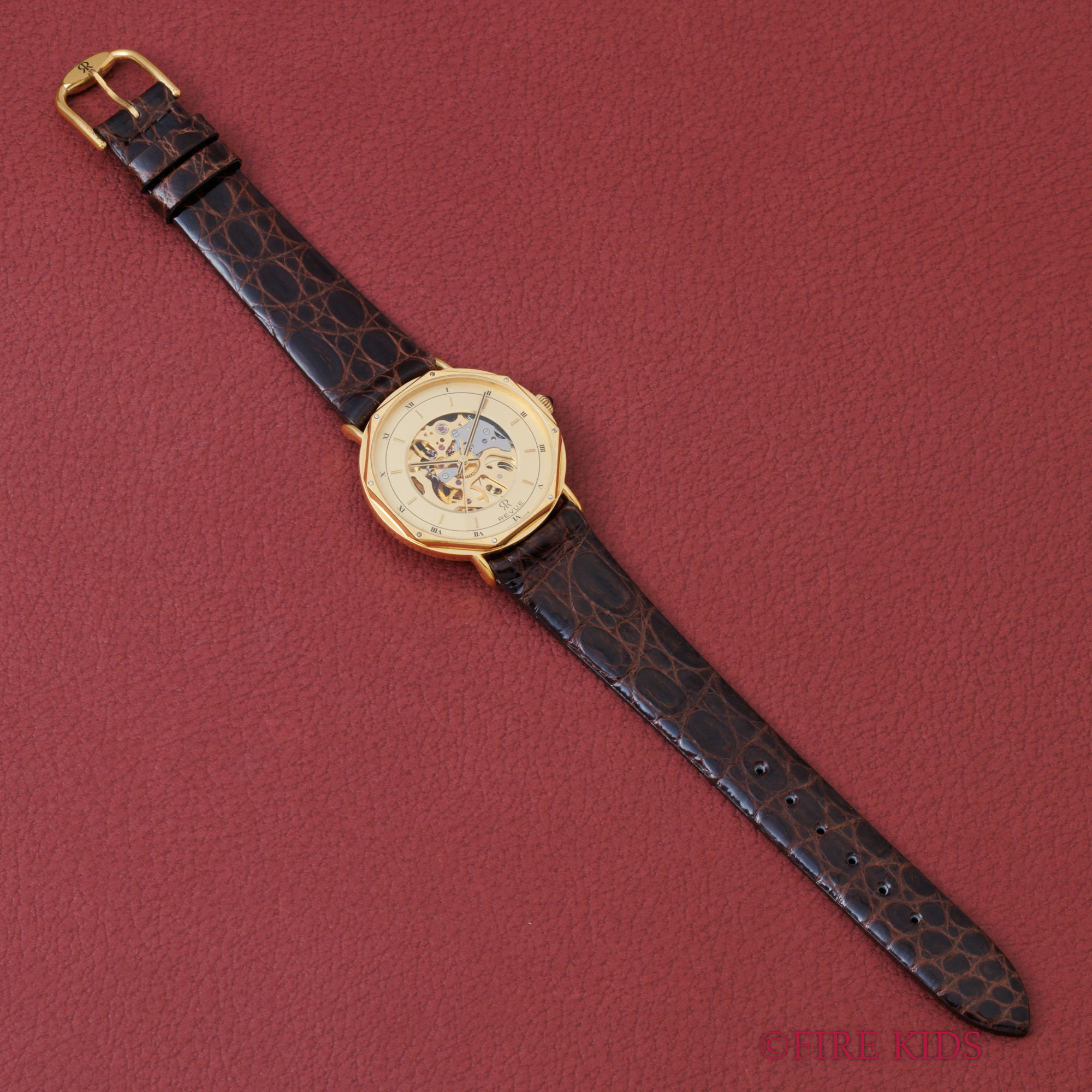 ORIS 手巻き スケルトンケース 17JEWELS 本革リザード80年代稼働品 FIREKIDS｜ファイアーキッズ / レビュー スケルトンウォッチ GFケース