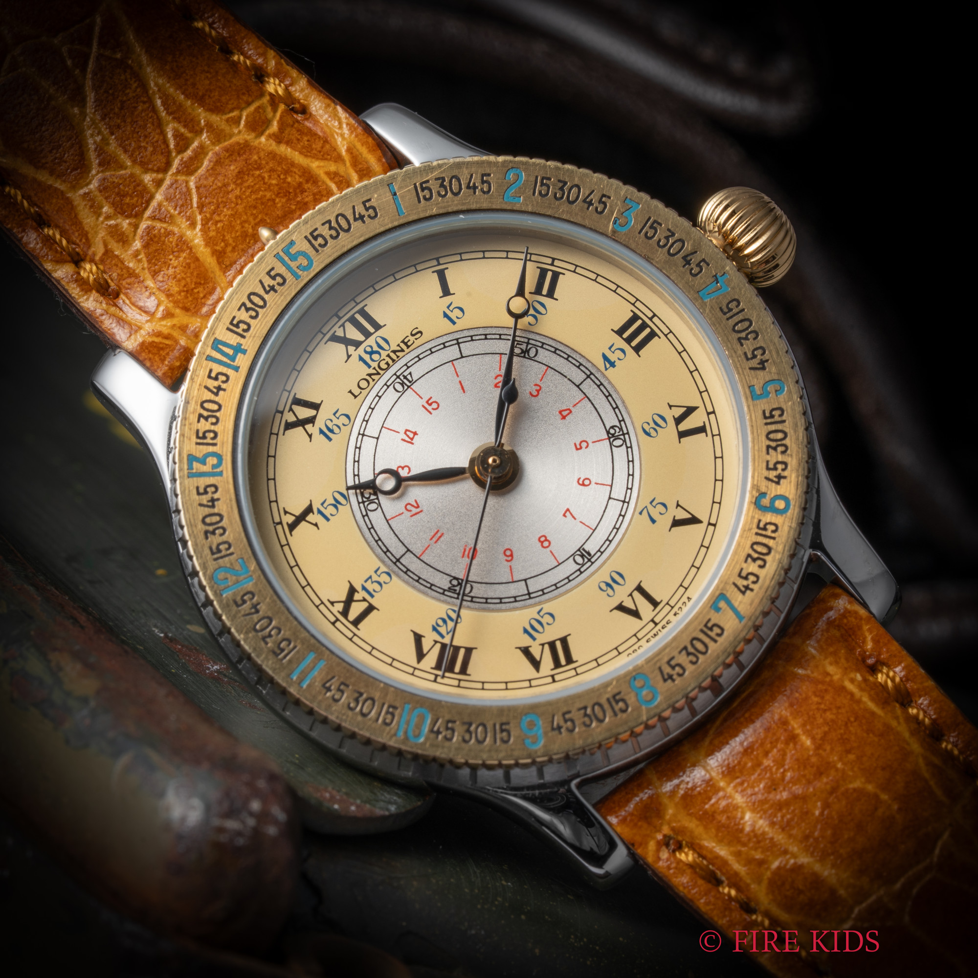 ロンジン LONGINES リンドバーグ 金張りコンビ ワーアングルウォッチ 1987年製 自動巻き 箱、ギャランティ、冊子、純正エクステンション革ベルト
