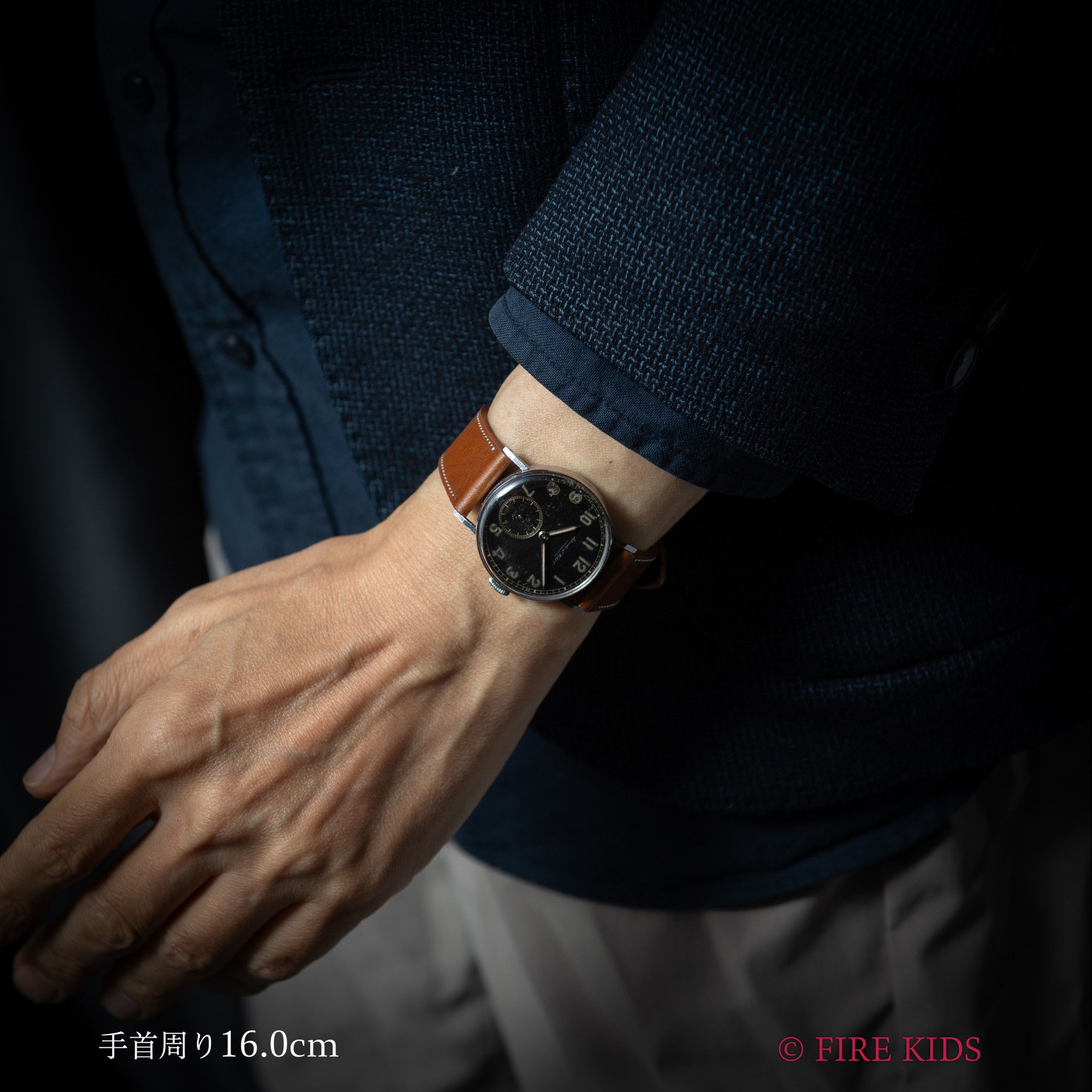 TH-③搭載 42㌅純正ウイール65mm＜税送料4890円込み＞WOOD 42㌅ FIREKIDS｜ファイアーキッズ / IWC Cal.83 1941年製 ブラックアラビア