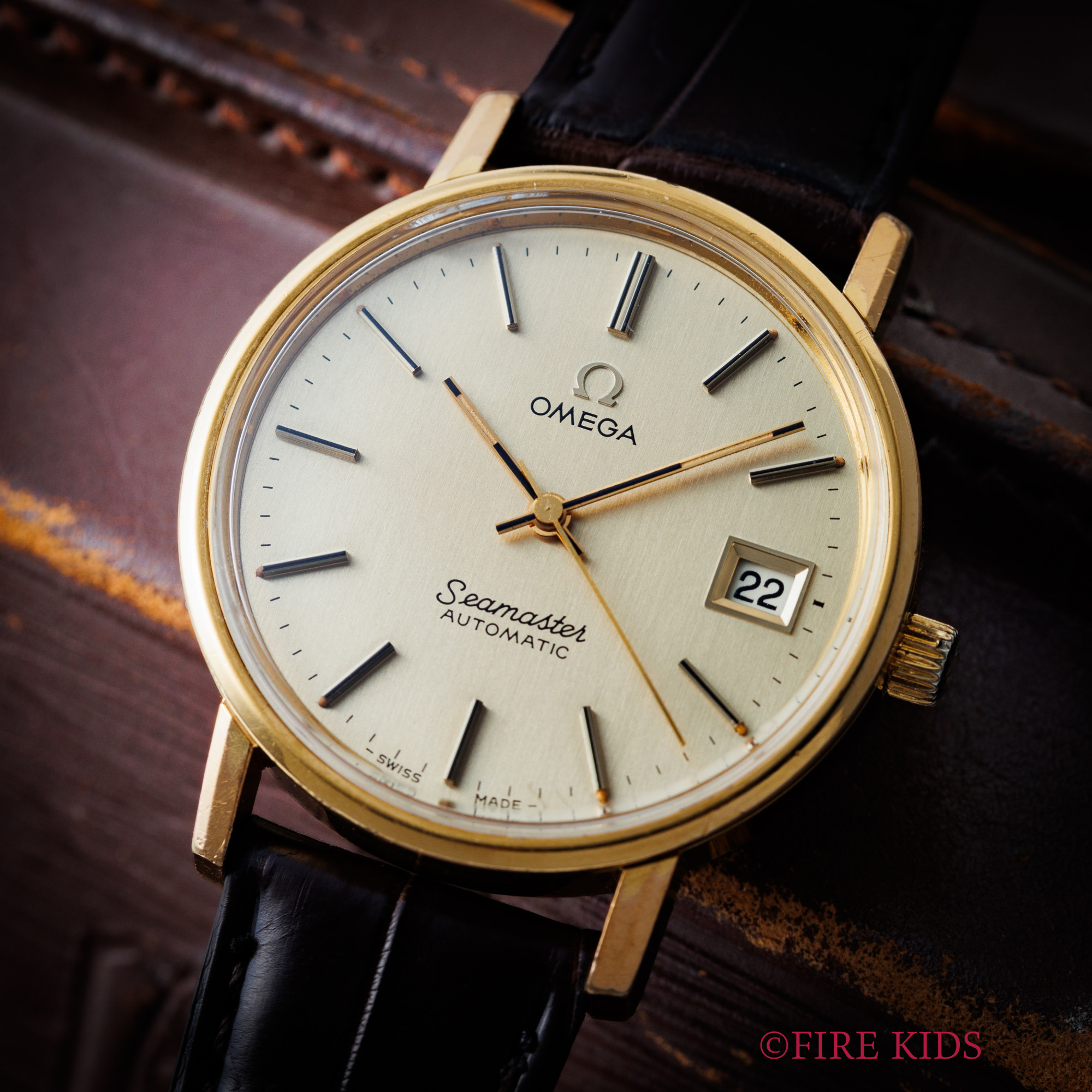 オメガ OMEGA シーマスター 金張りケース 1977年製 Ref.166.0202 自動巻き Cal.1012 シャンパンダイヤル 純正尾錠